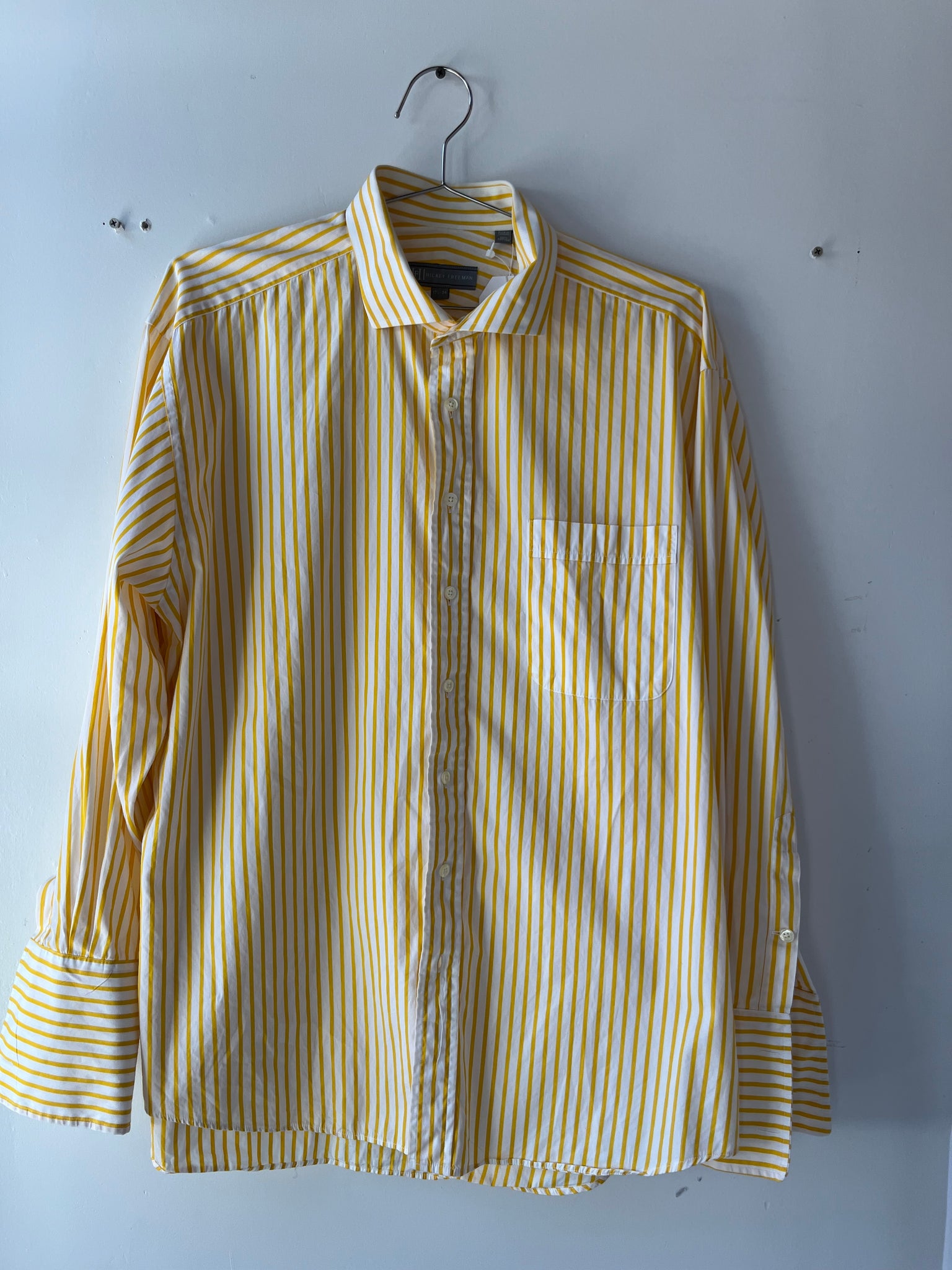 Hickey Freeman Yellow And White Stripe Button Down, 17.5/34