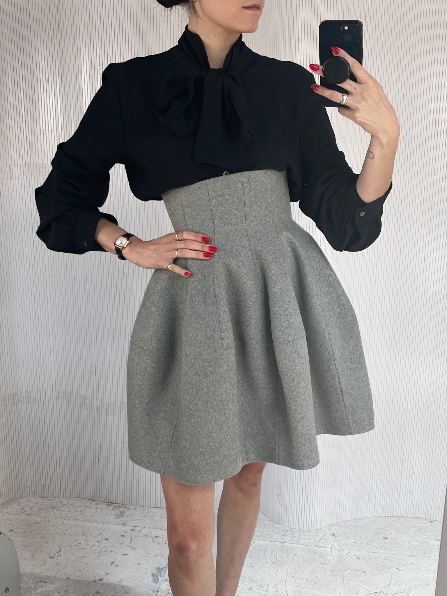 Alaïa gray structured skirt