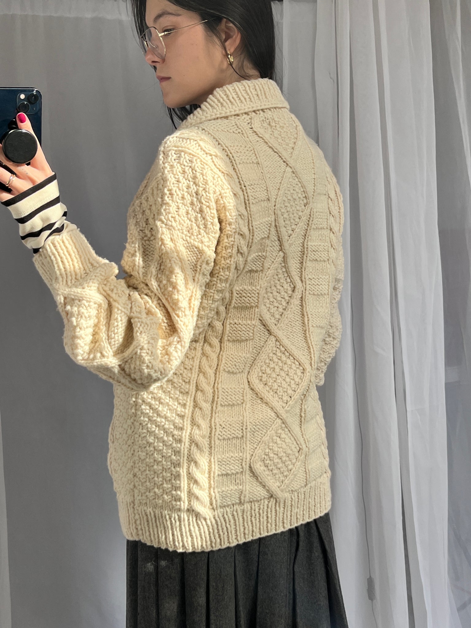 Vintage hand knit cable knit zip-up jacket