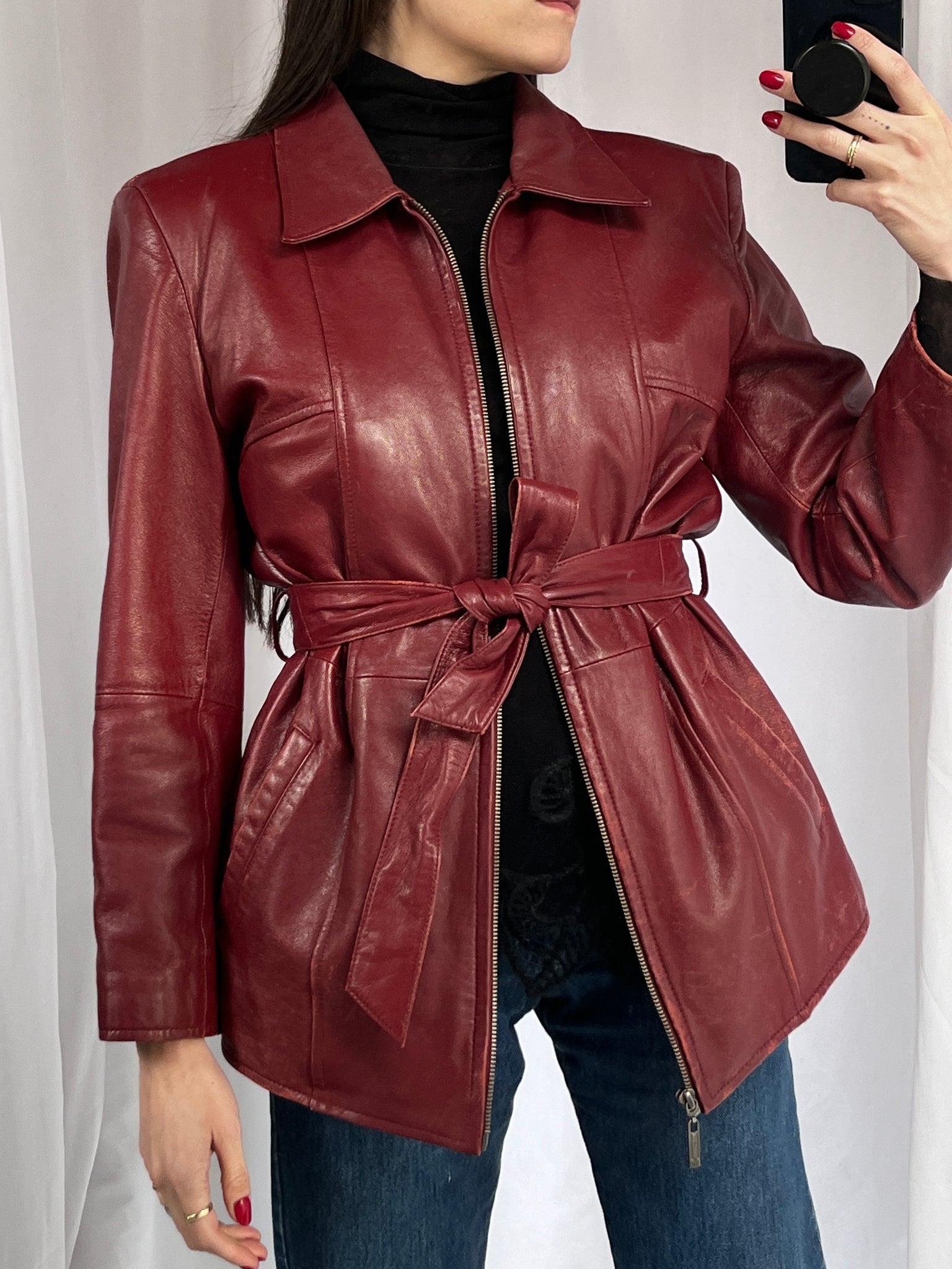 Vintage faded red leather jacket