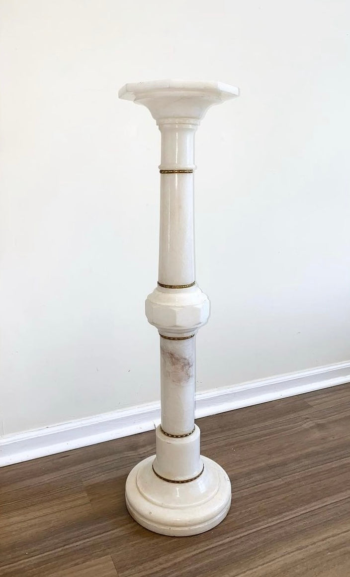 Vintage carved white marble pedestal with gold etching