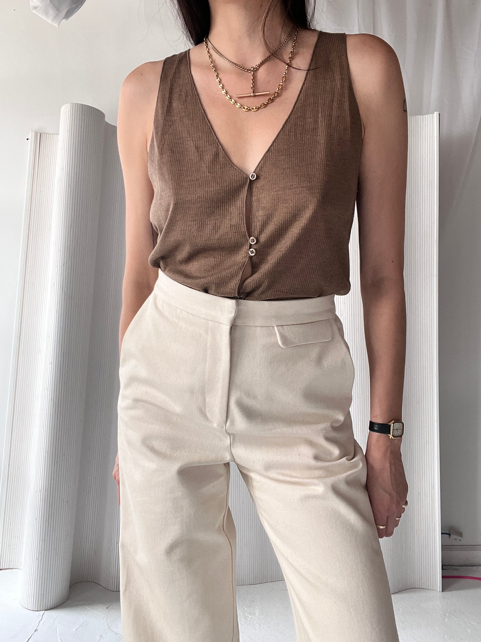 taupe button tank