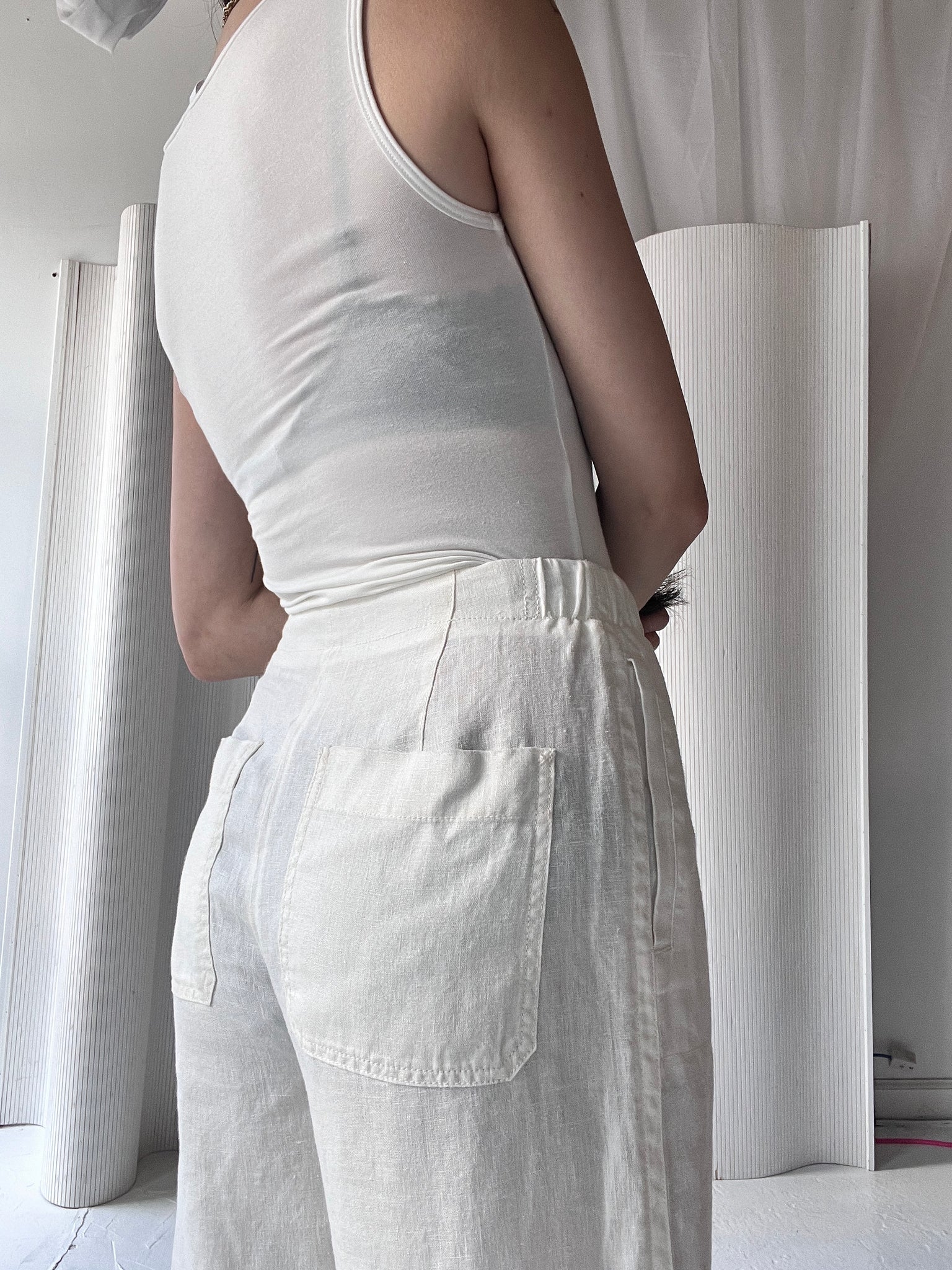 drawstring linen pant cream