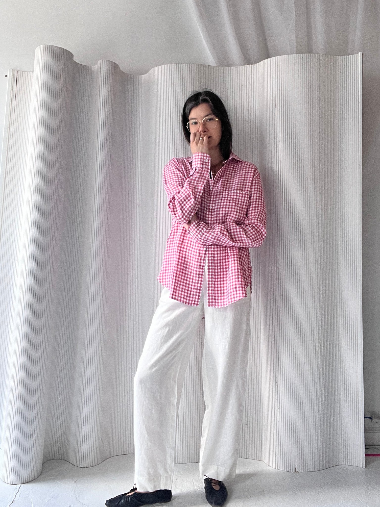 Pink Gingham Linen Button Down