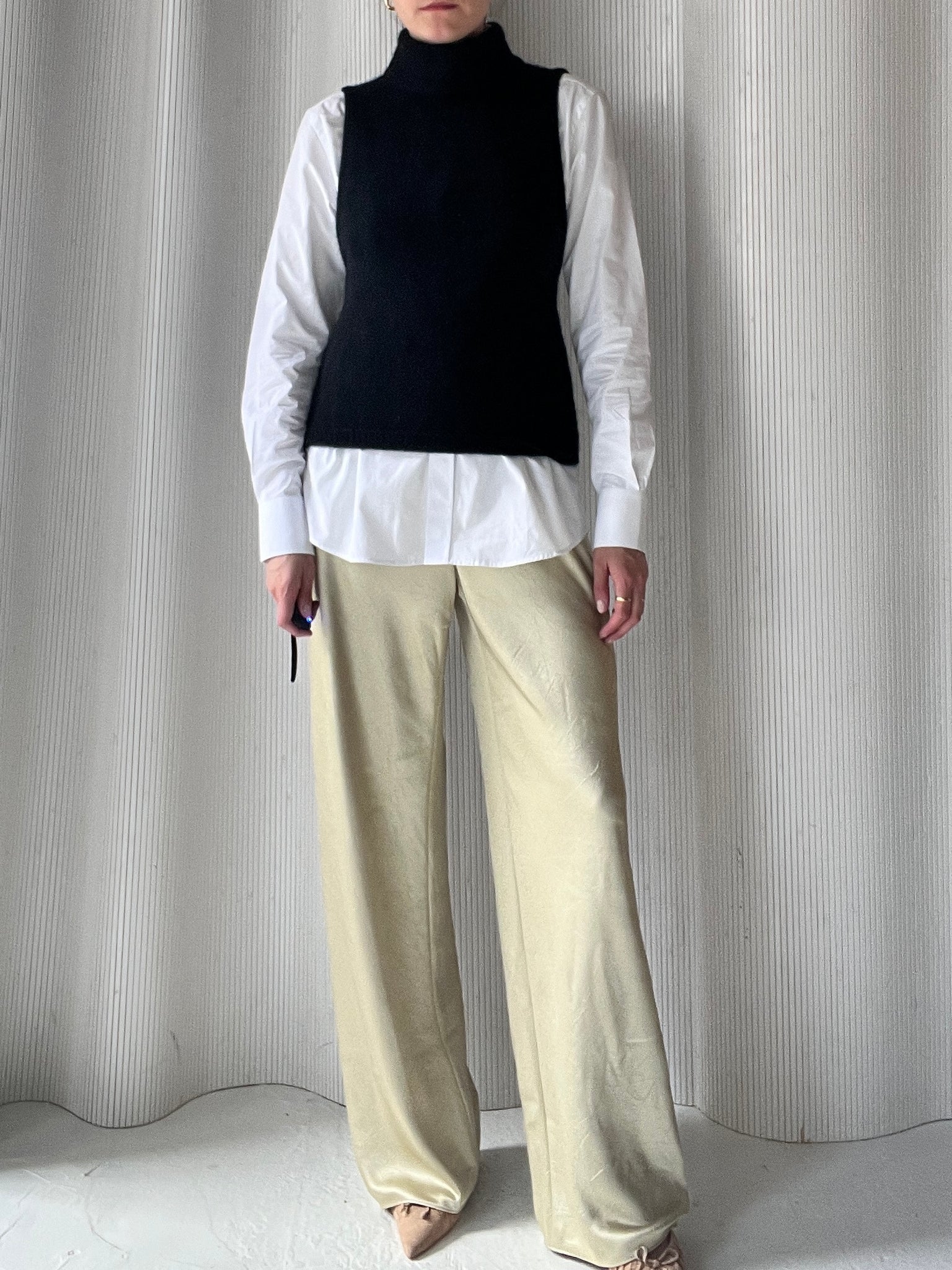 pistachio crinkle silk pant