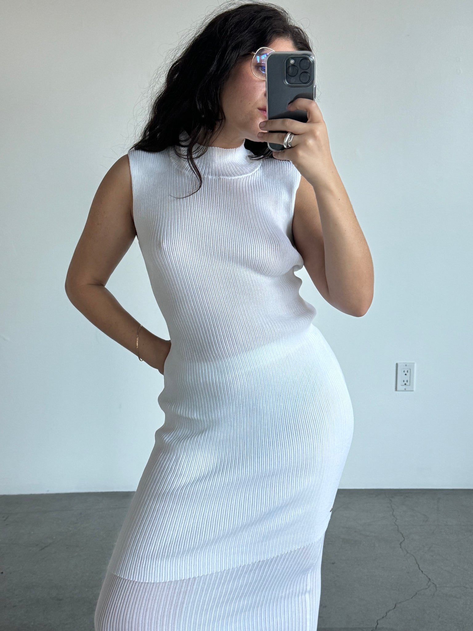 White Pleated Sleeveless Turtleneck