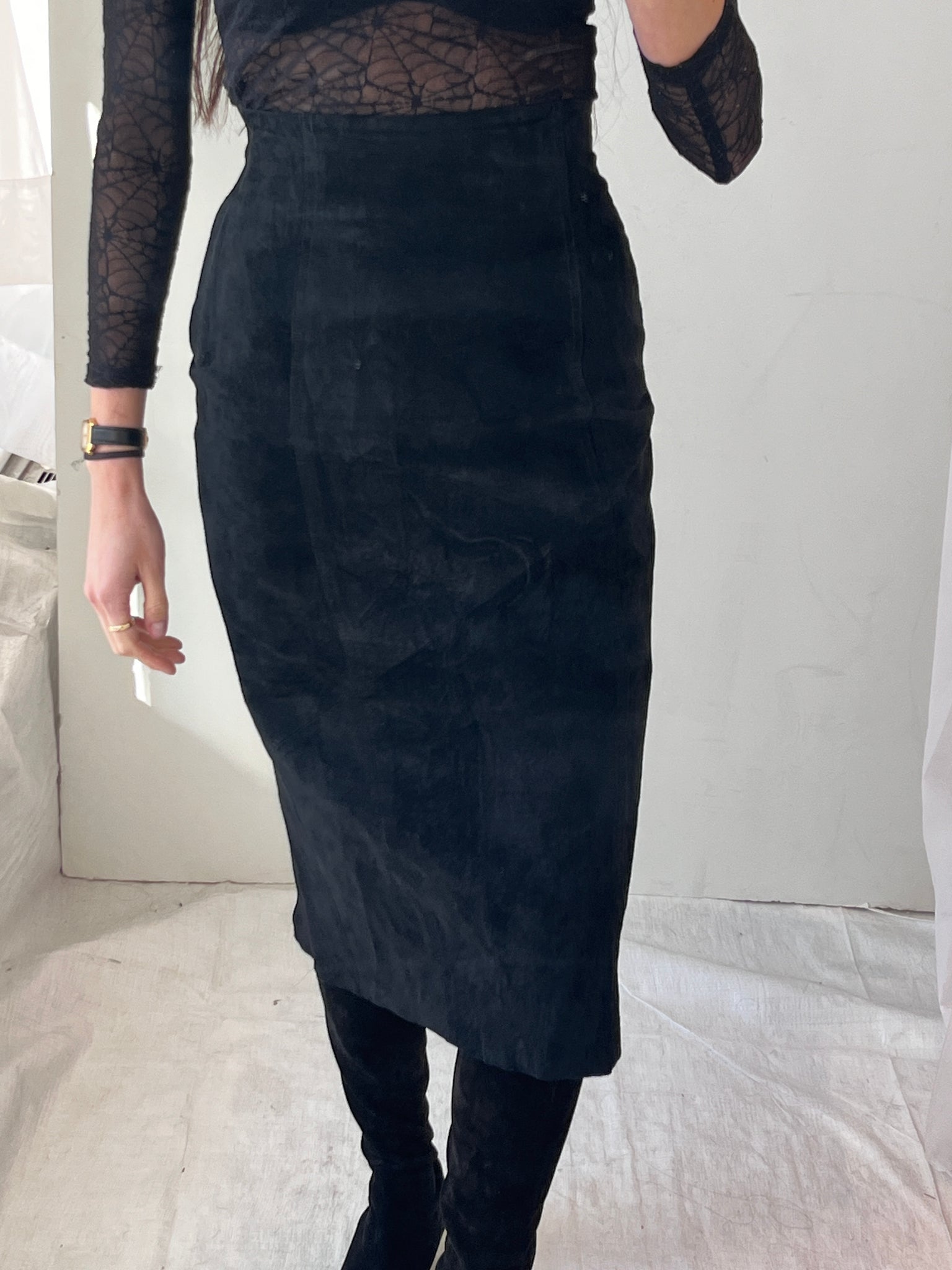 Cedars Black Suede Skirt