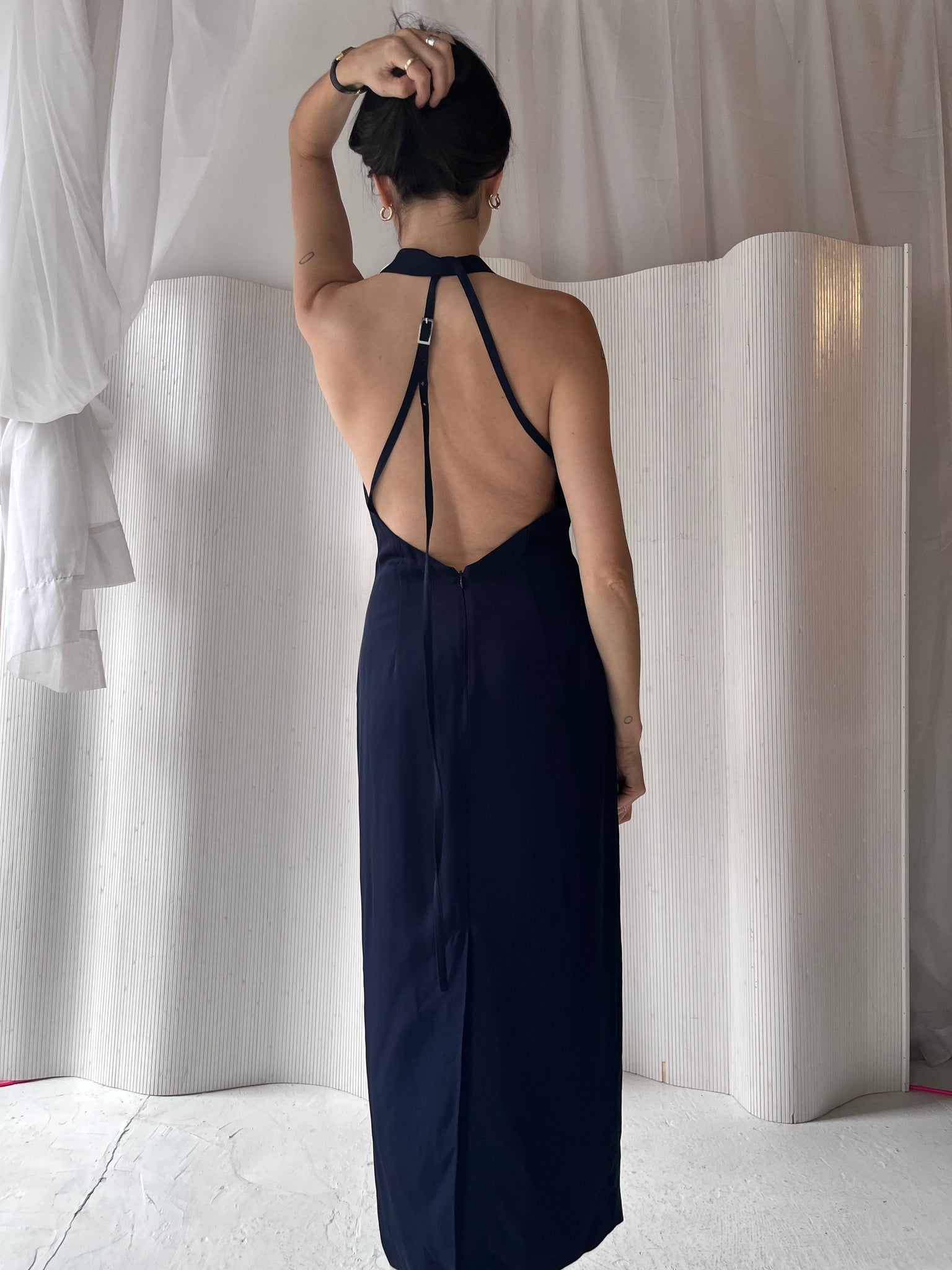 St Agni navy halter maxi dress