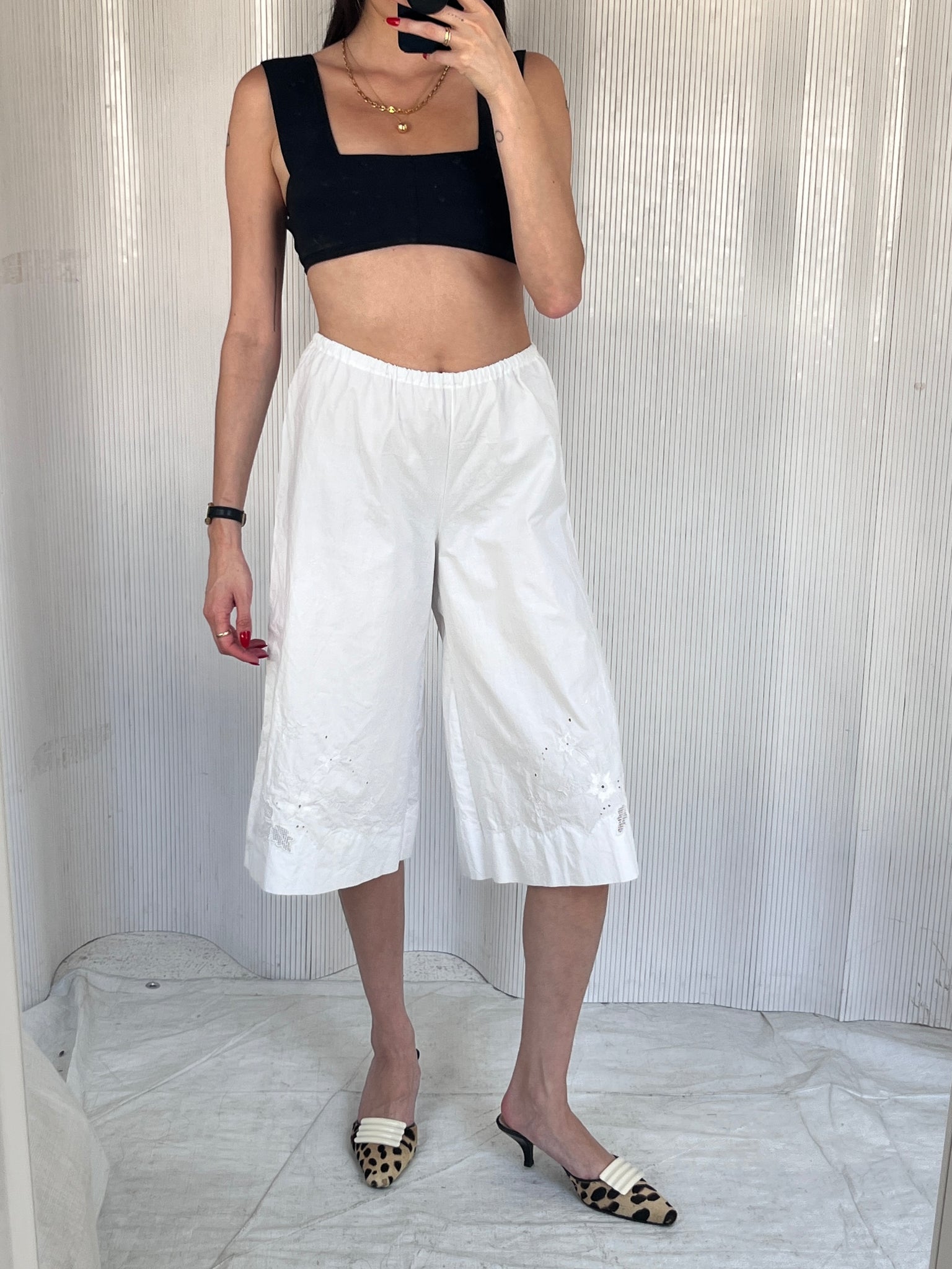 Handmade tonal floral embroidery pants