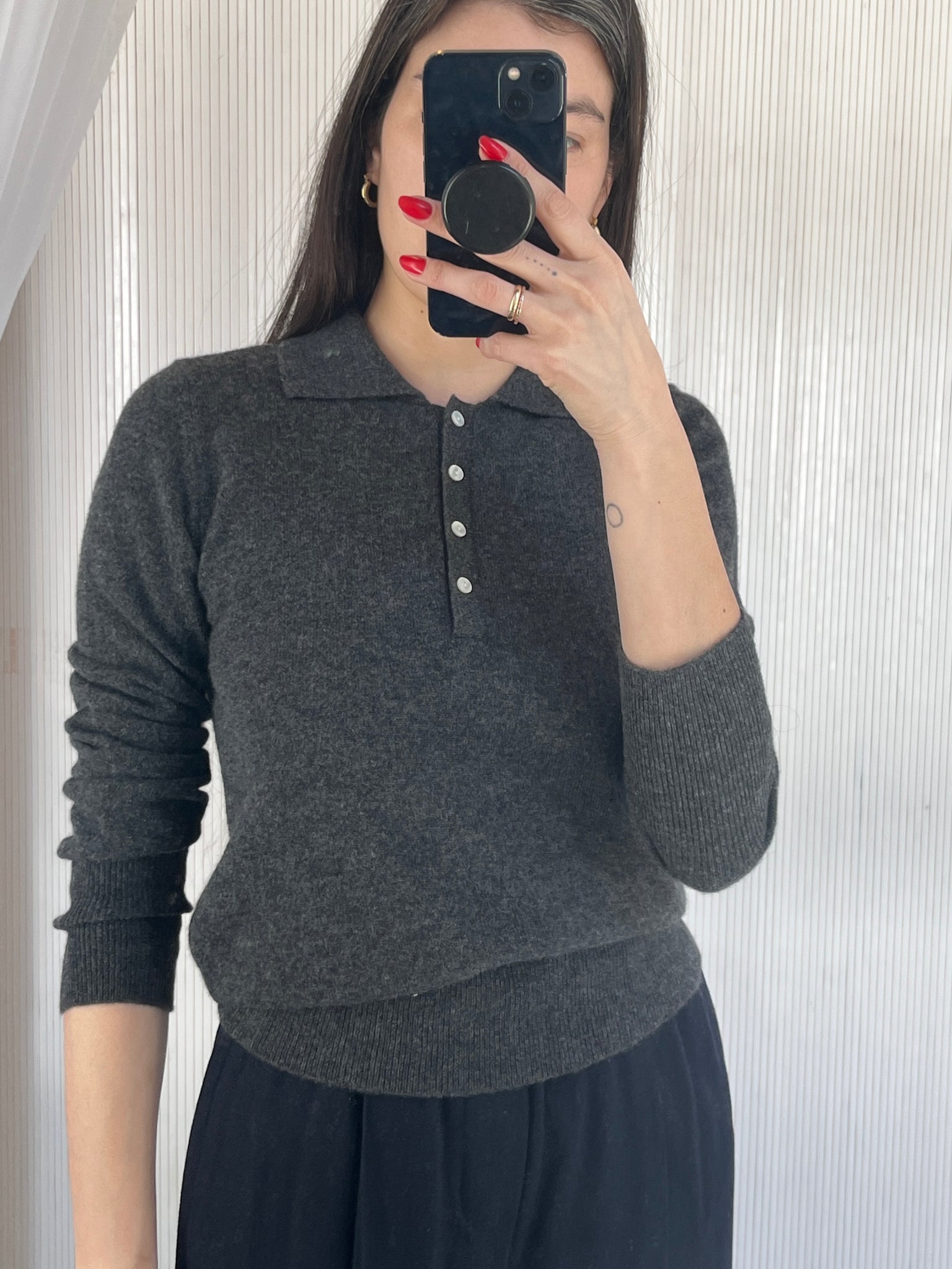 cashmere gray polo knit