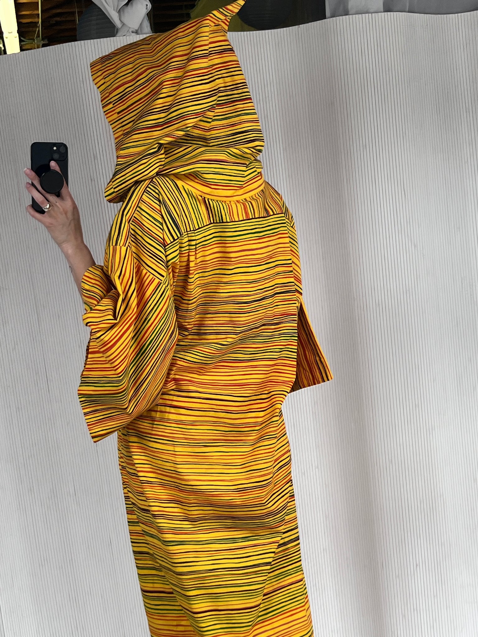 Yellow Hooded Marimekko Robe