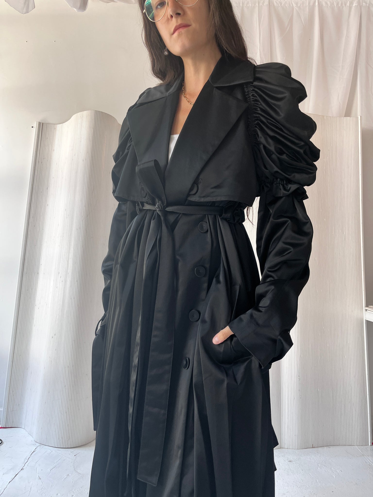 Black satin opera coat