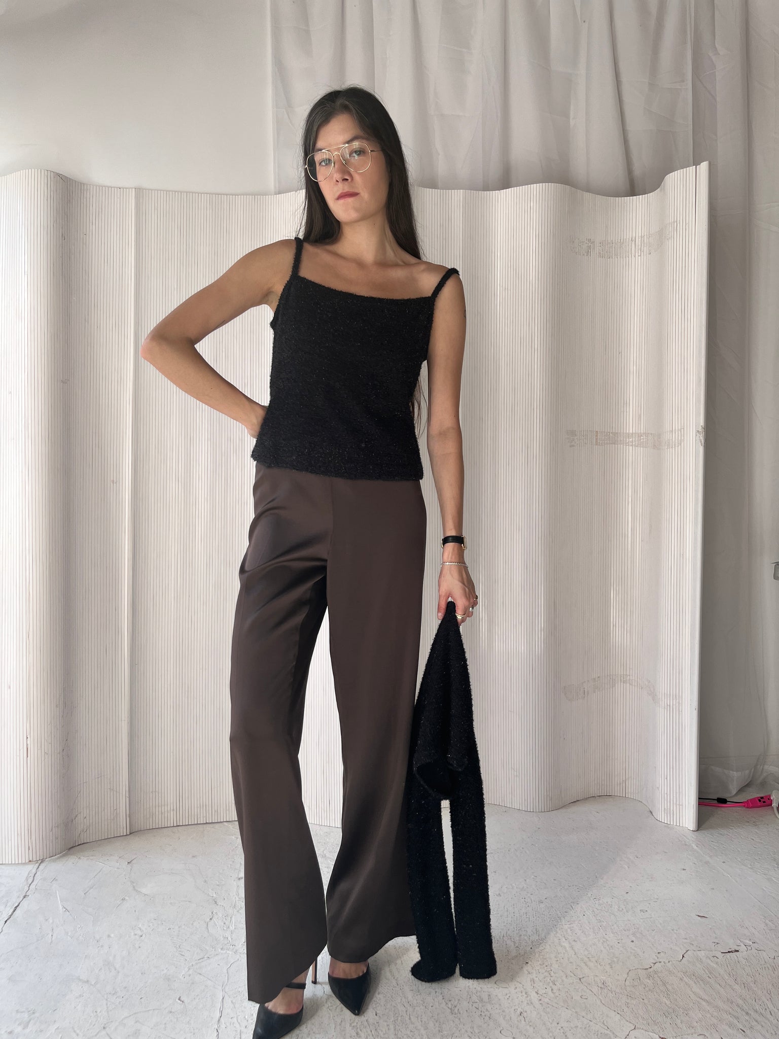 Brown, liquid silk pants