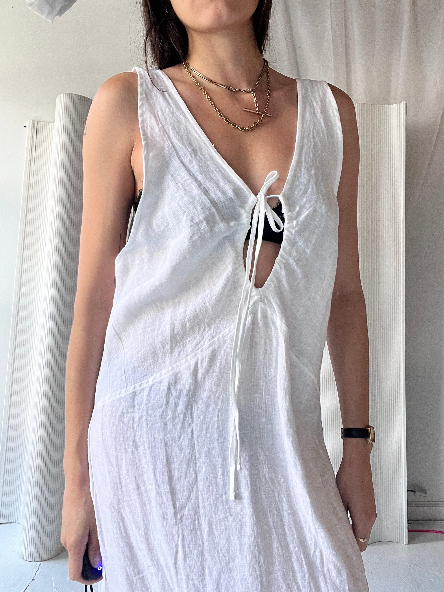 Deiji Studios white linen dress