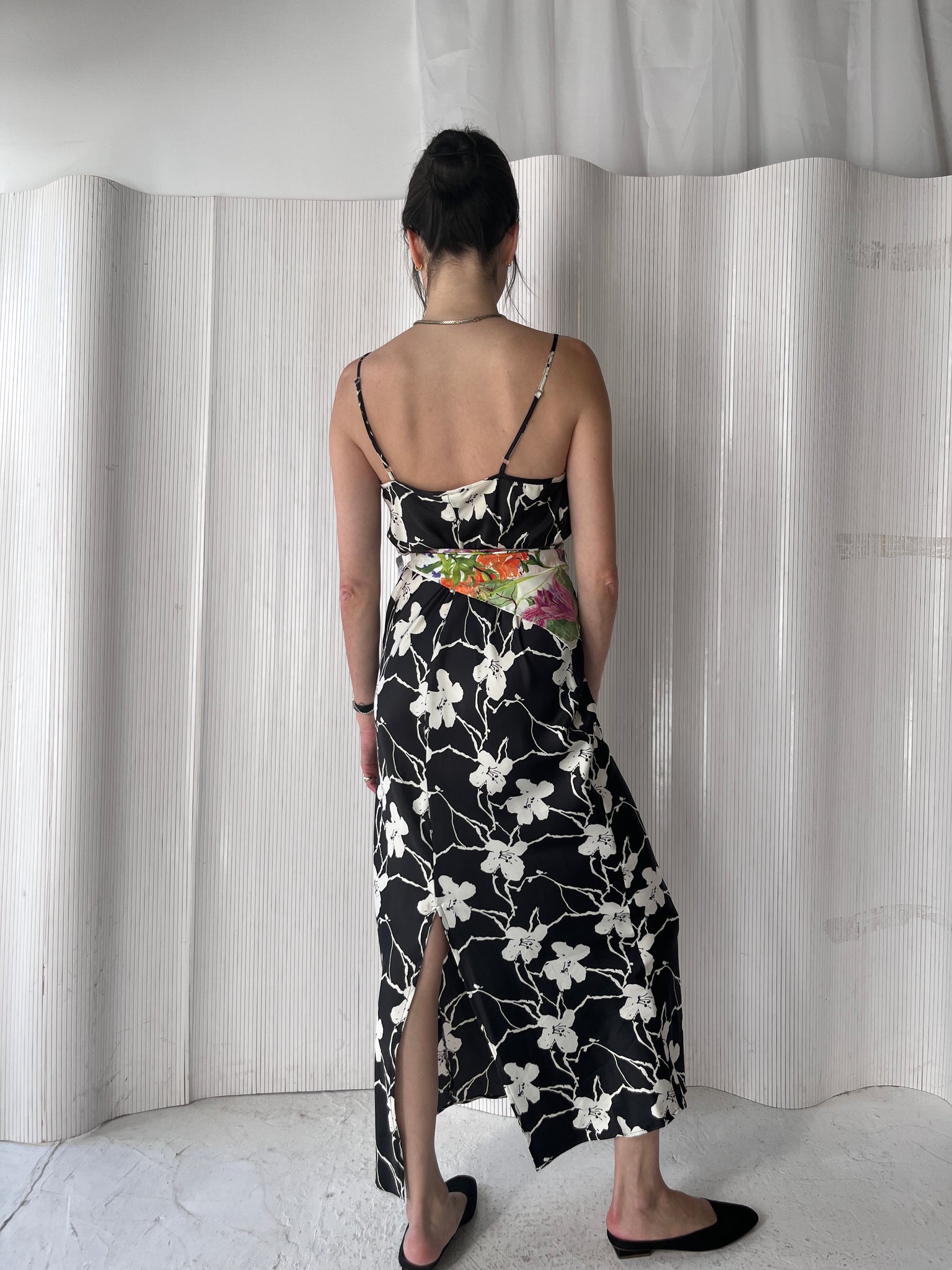 INC b&w satin floral slip dress