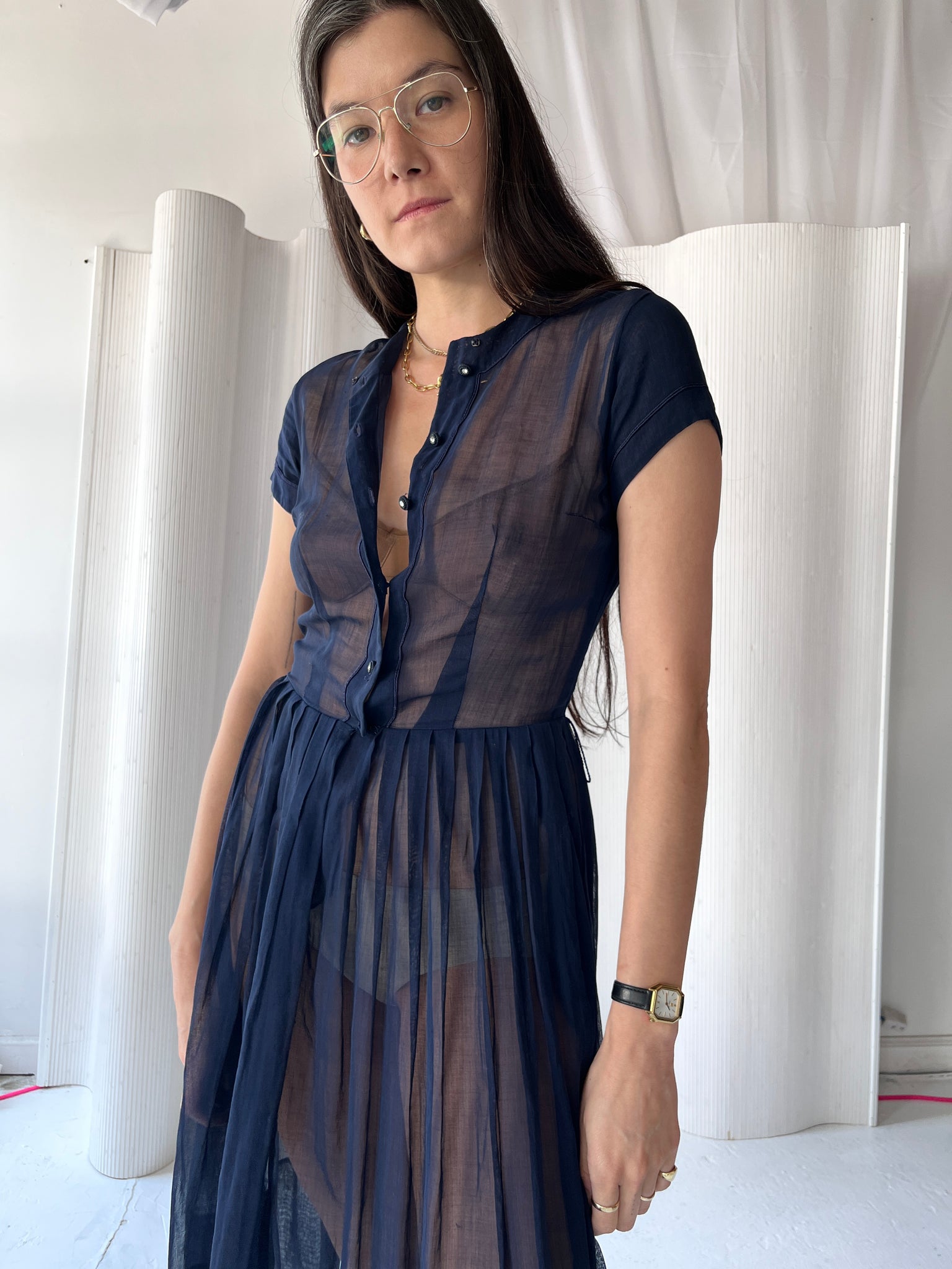 1950s sheer navy dress