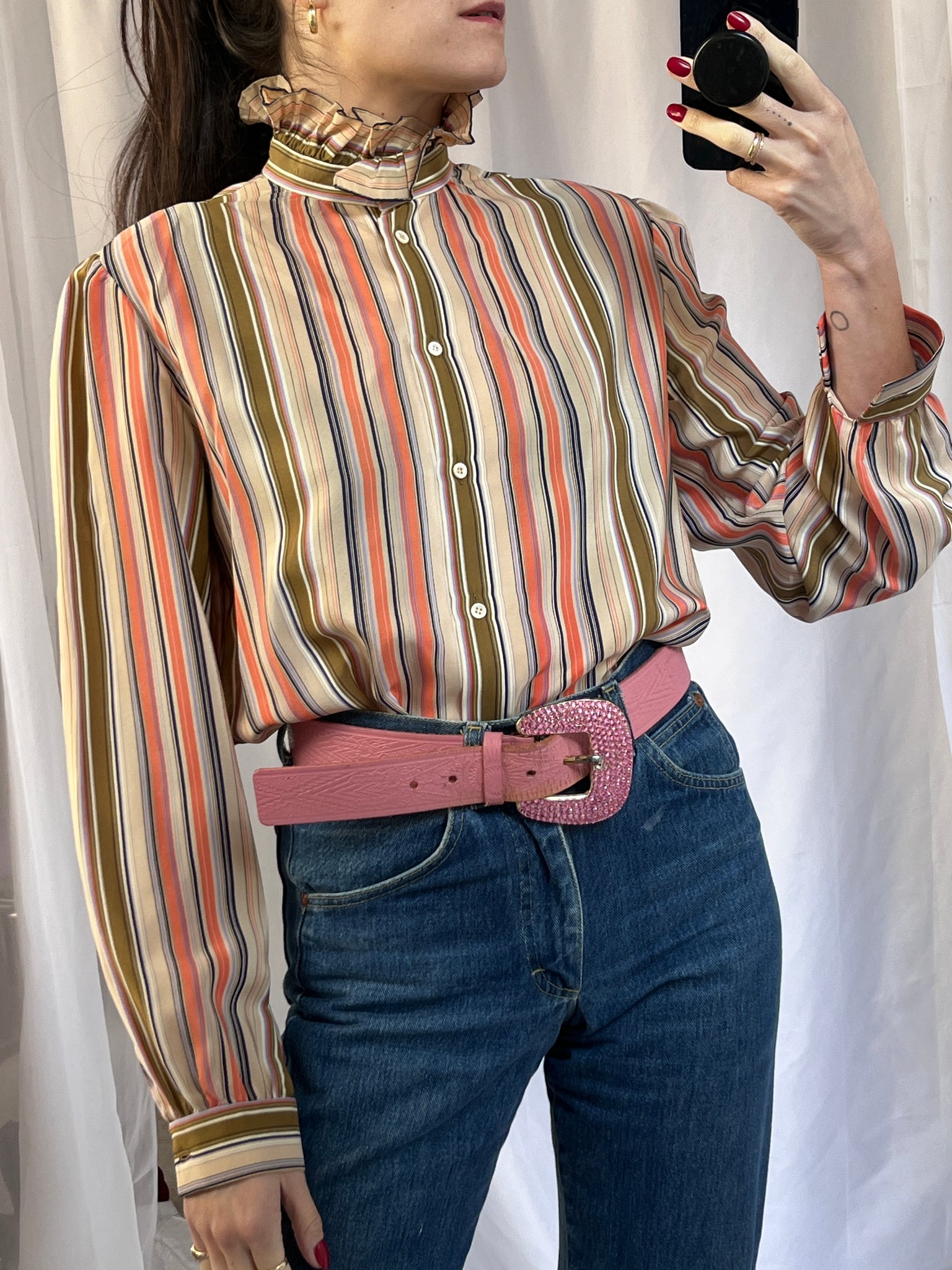 Gucci Silk Striped Ruffle Collar Blouse