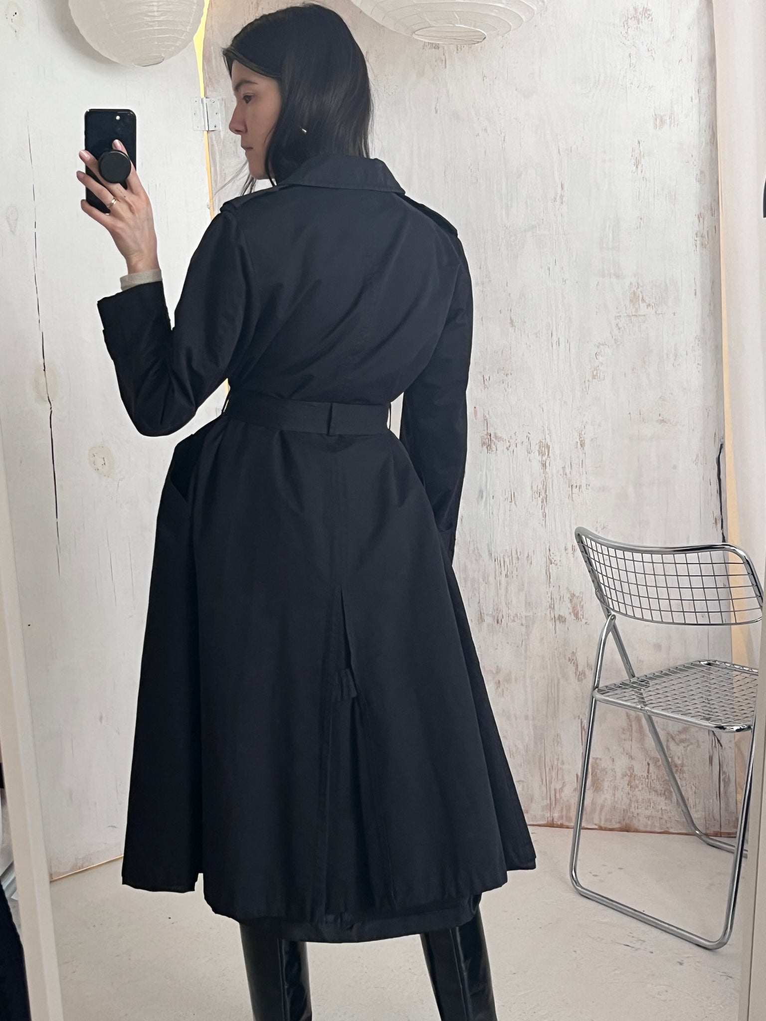 90s DKNY Matte Black Trench Coat Dress