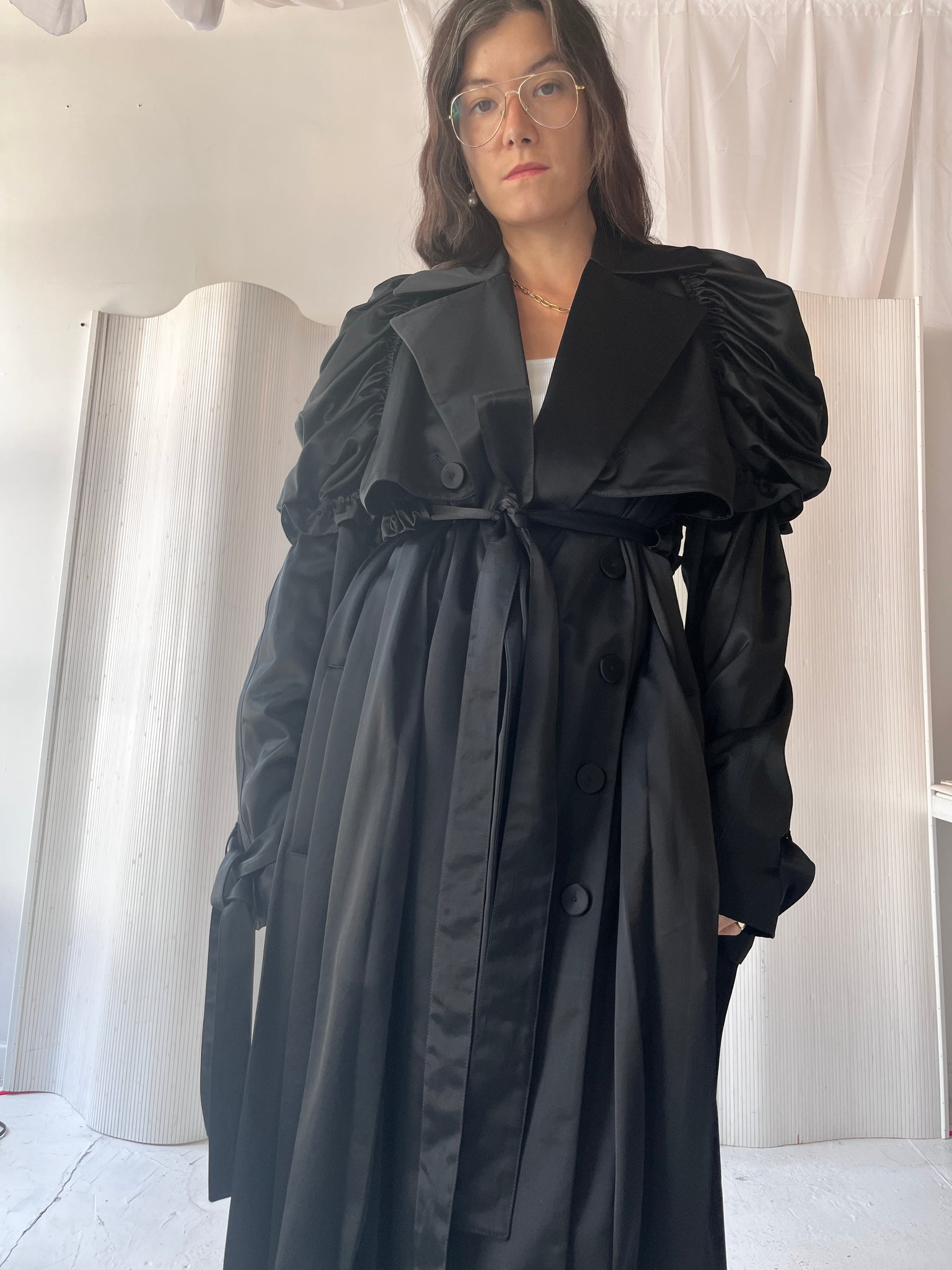 Black satin opera coat