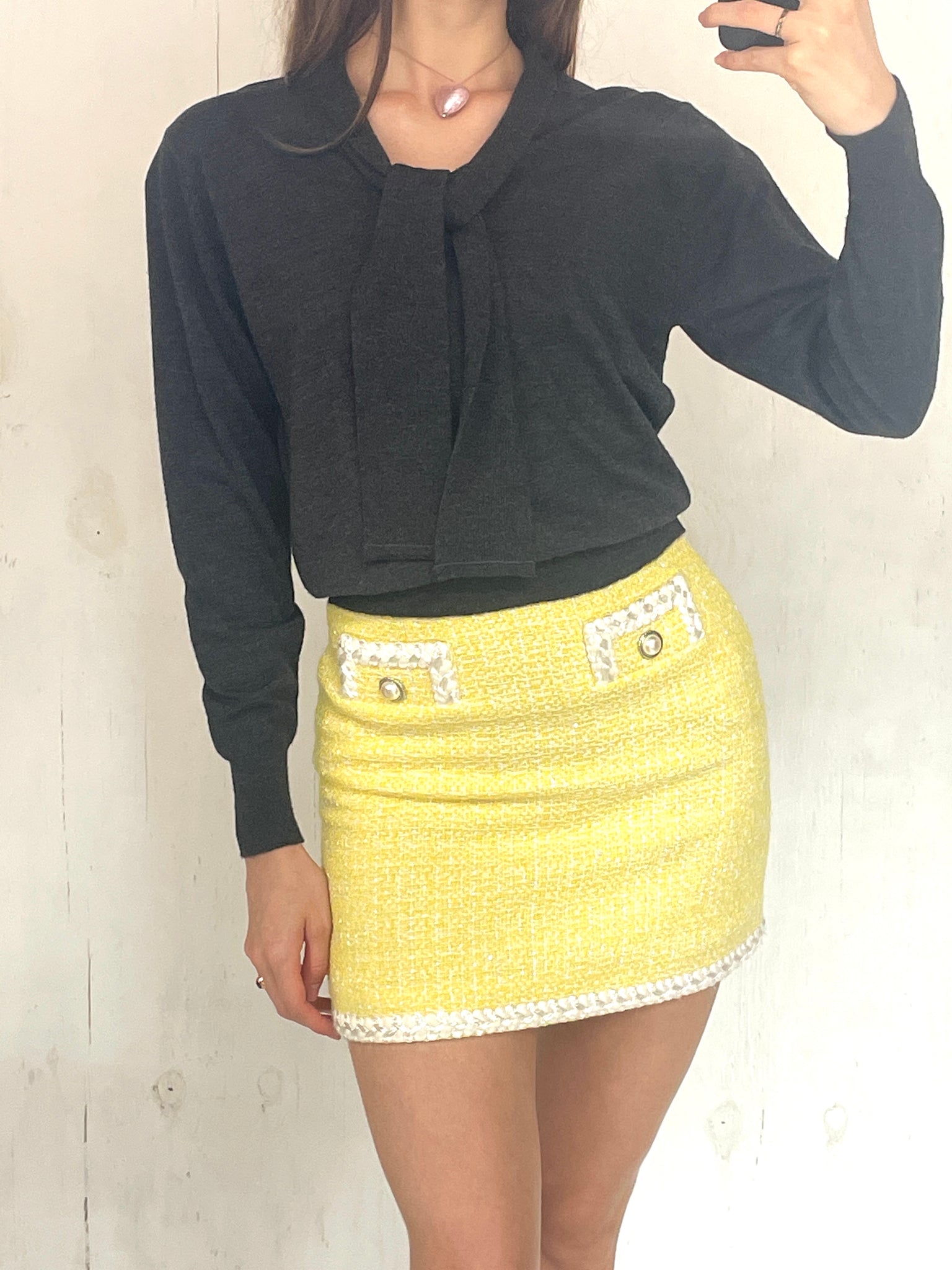 Alessandra Rich Yellow Tweed Skirt