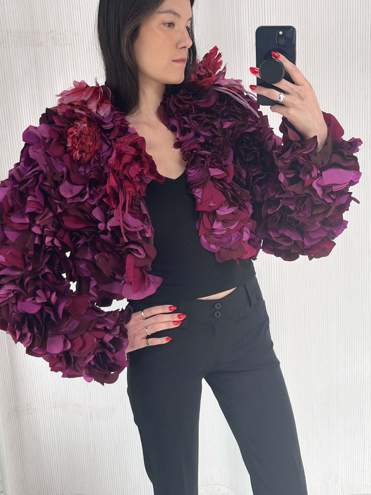 Chloe purple petal shrug