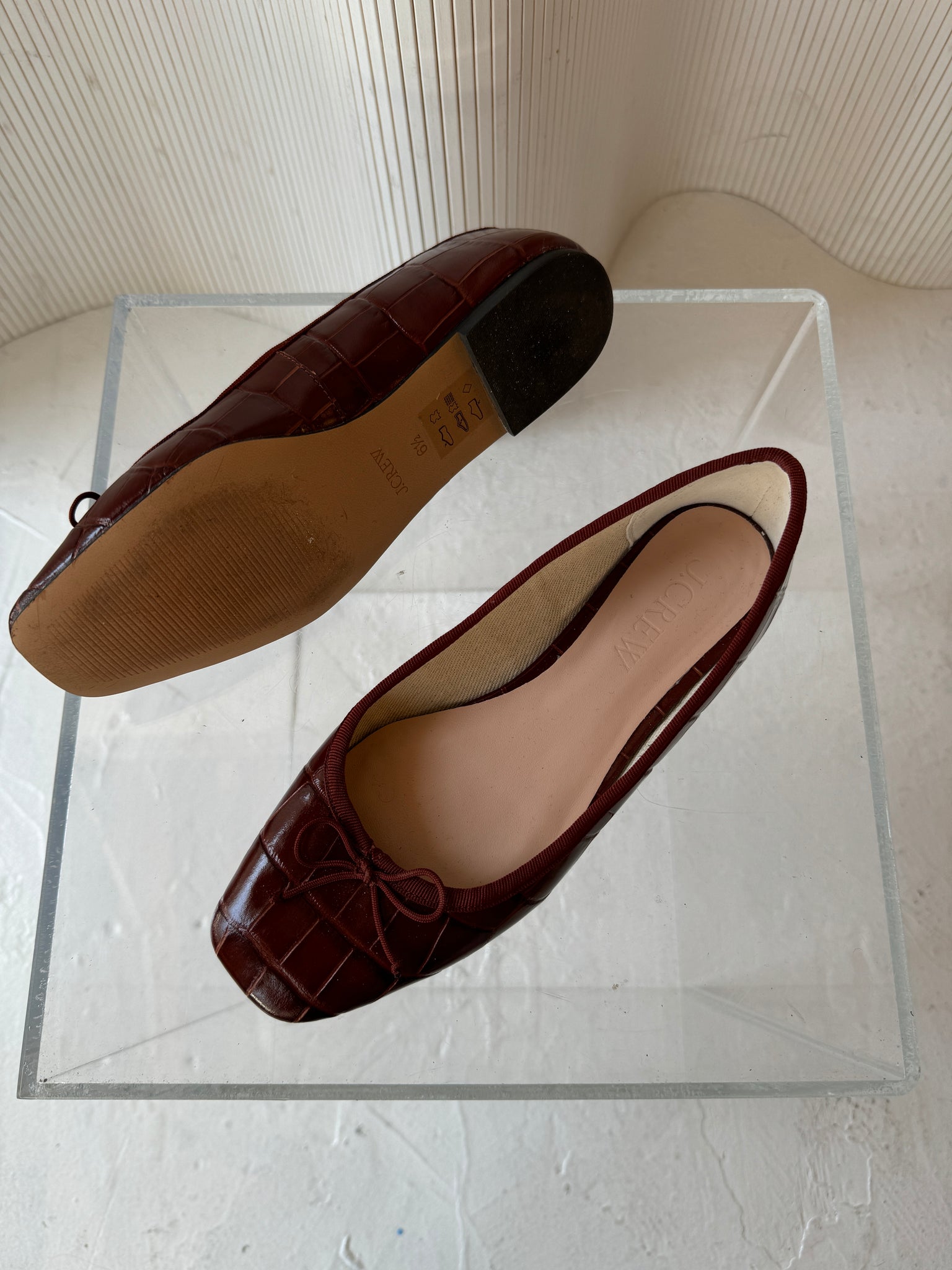 Jcrew burgundy croc ballet flat