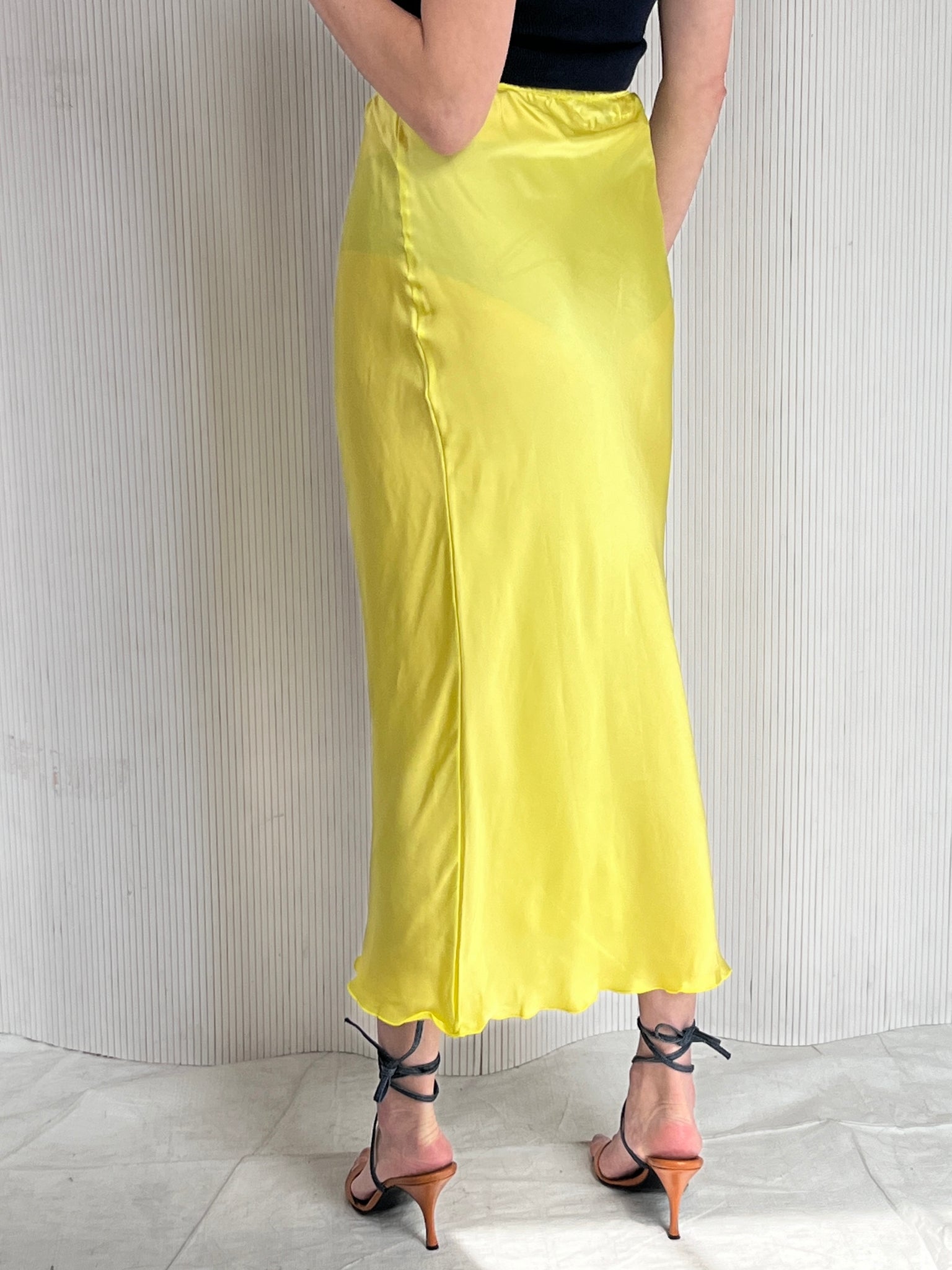 Chartreuse Silk slip skirt