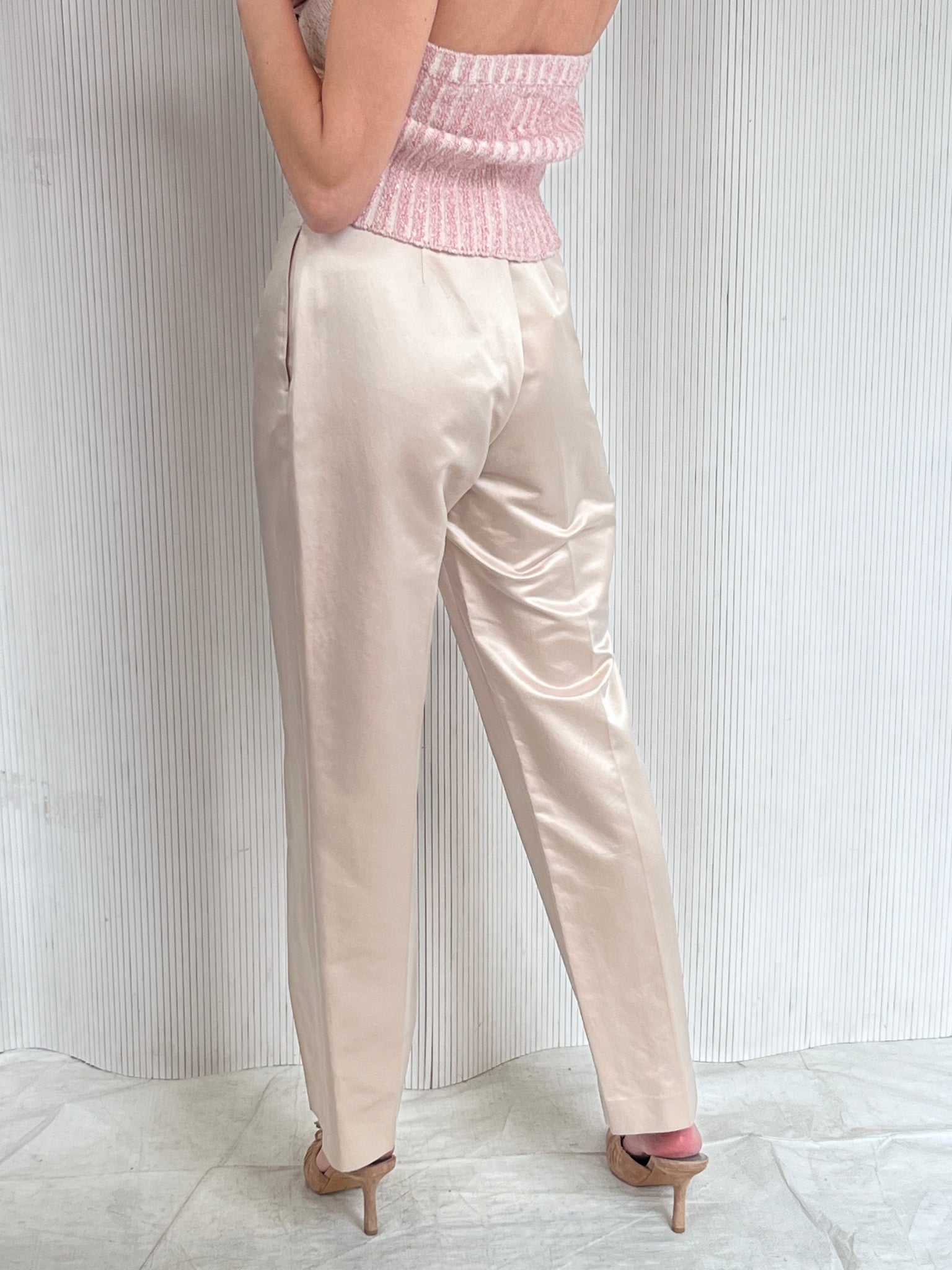 1990s DKNY Silk Champagne Cropped Pants