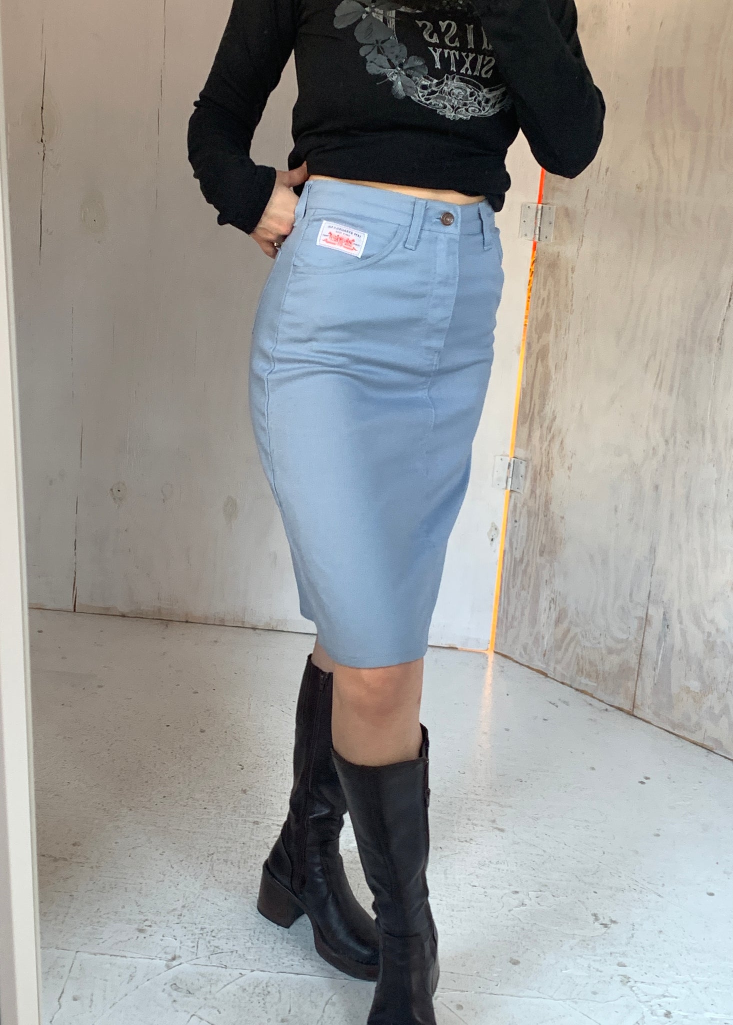 1960s Black Tab Levi’s Sky Blue Skirt