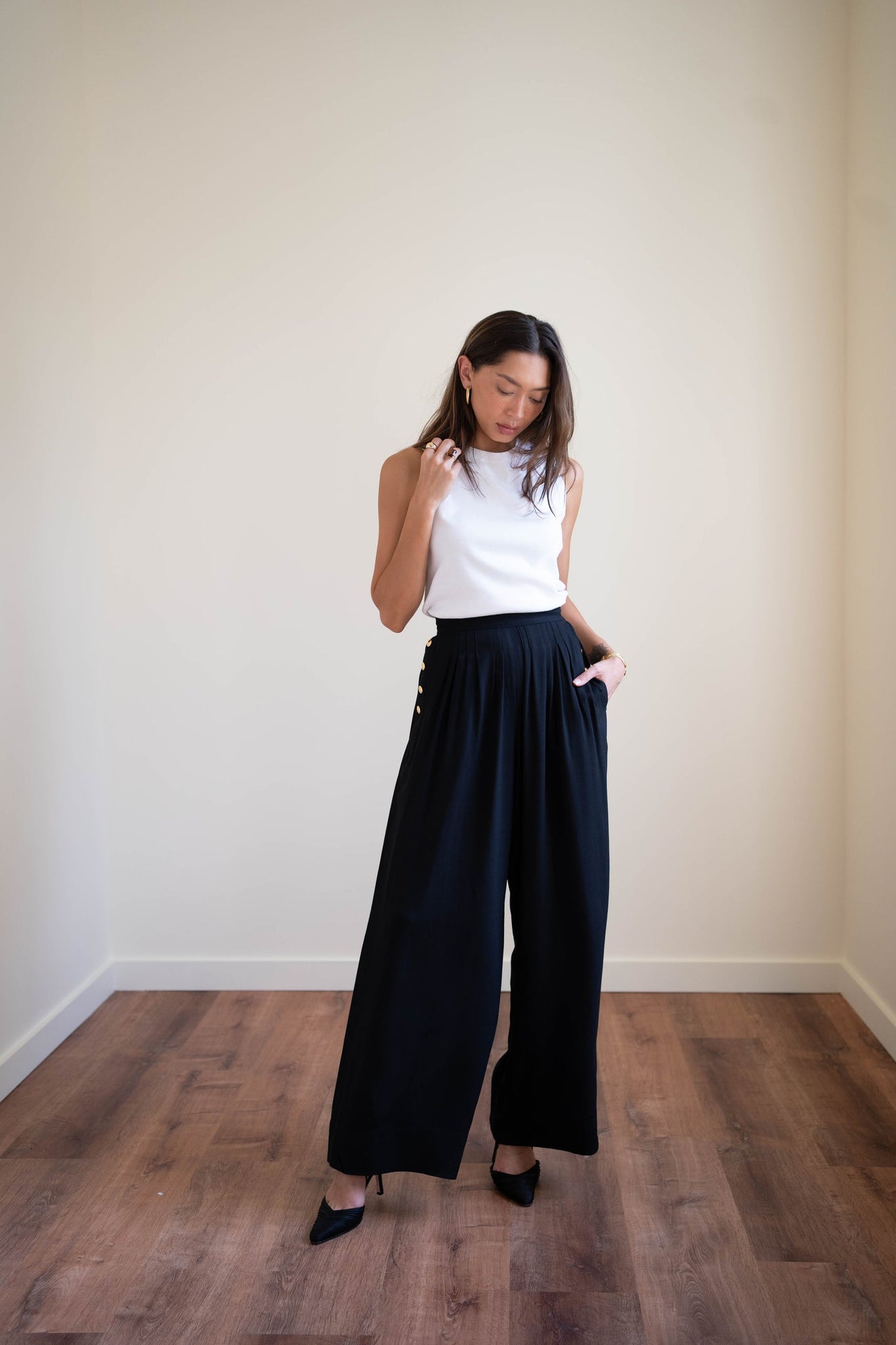 YSL crepe wide leg pants