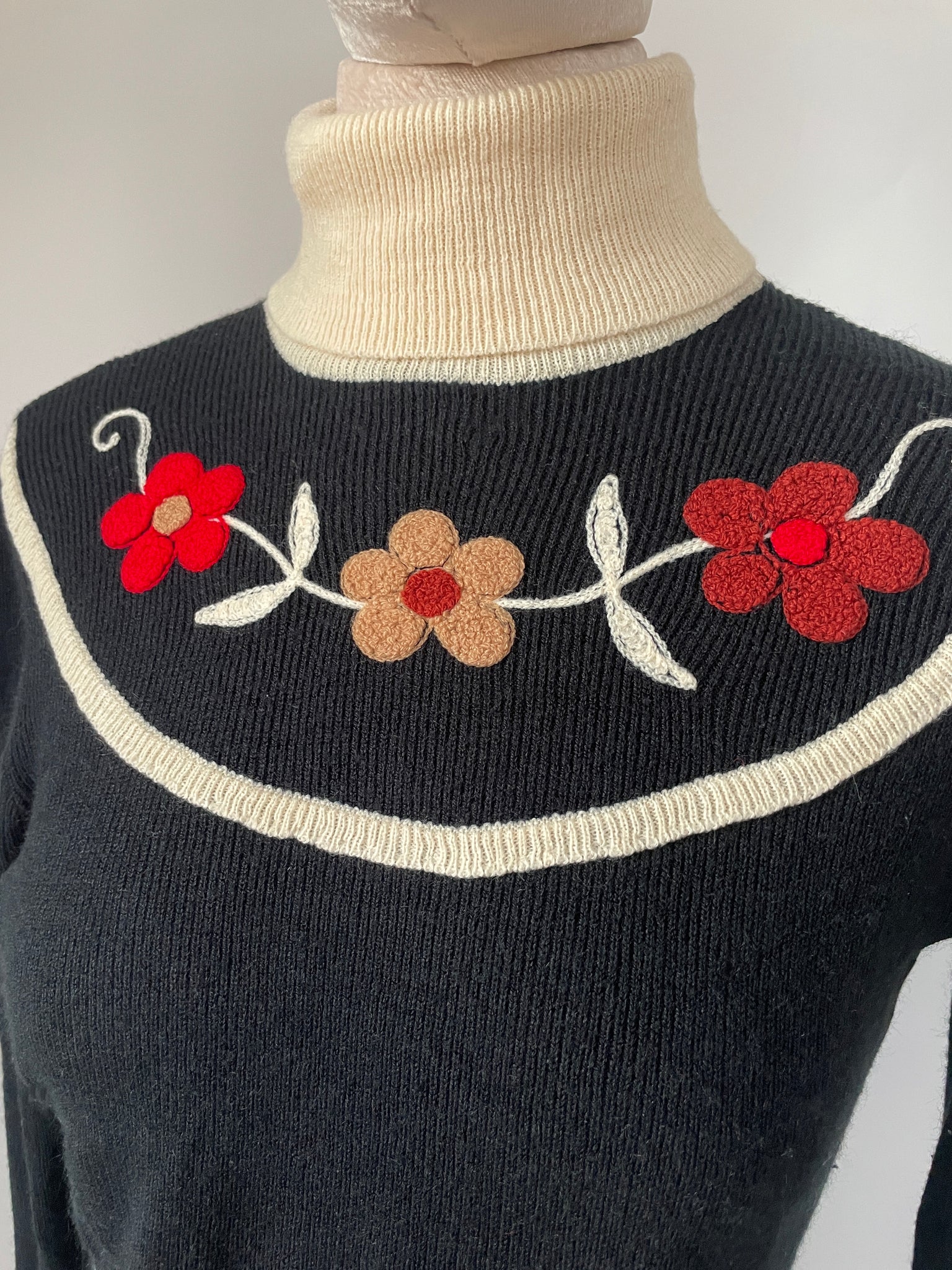 Black Flower Turtleneck