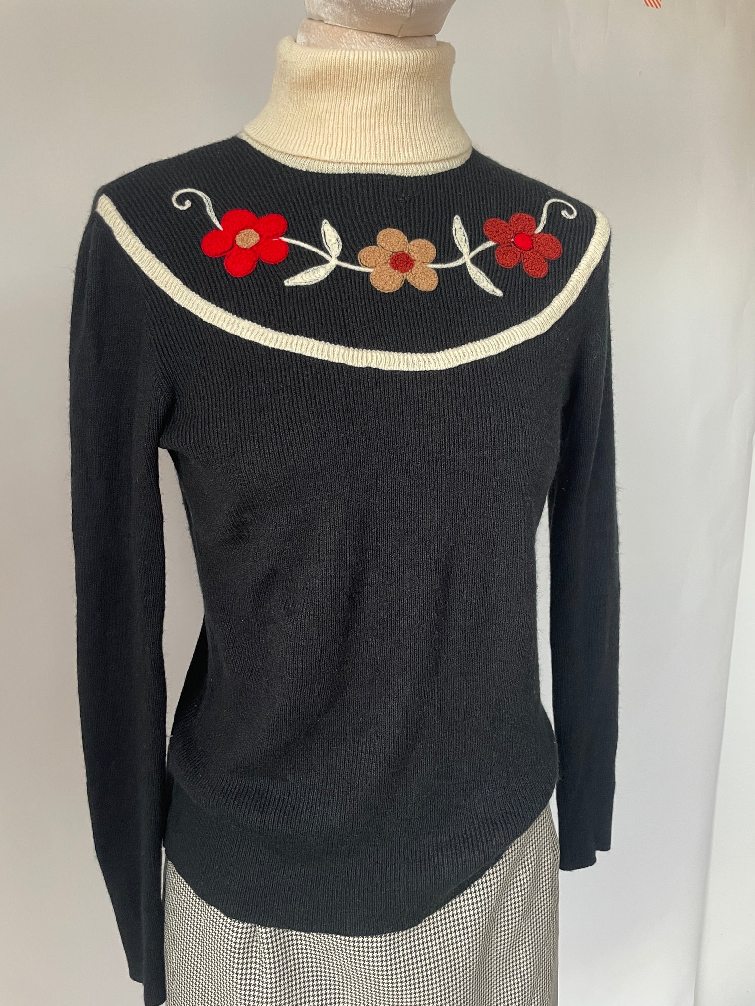 Black Flower Turtleneck