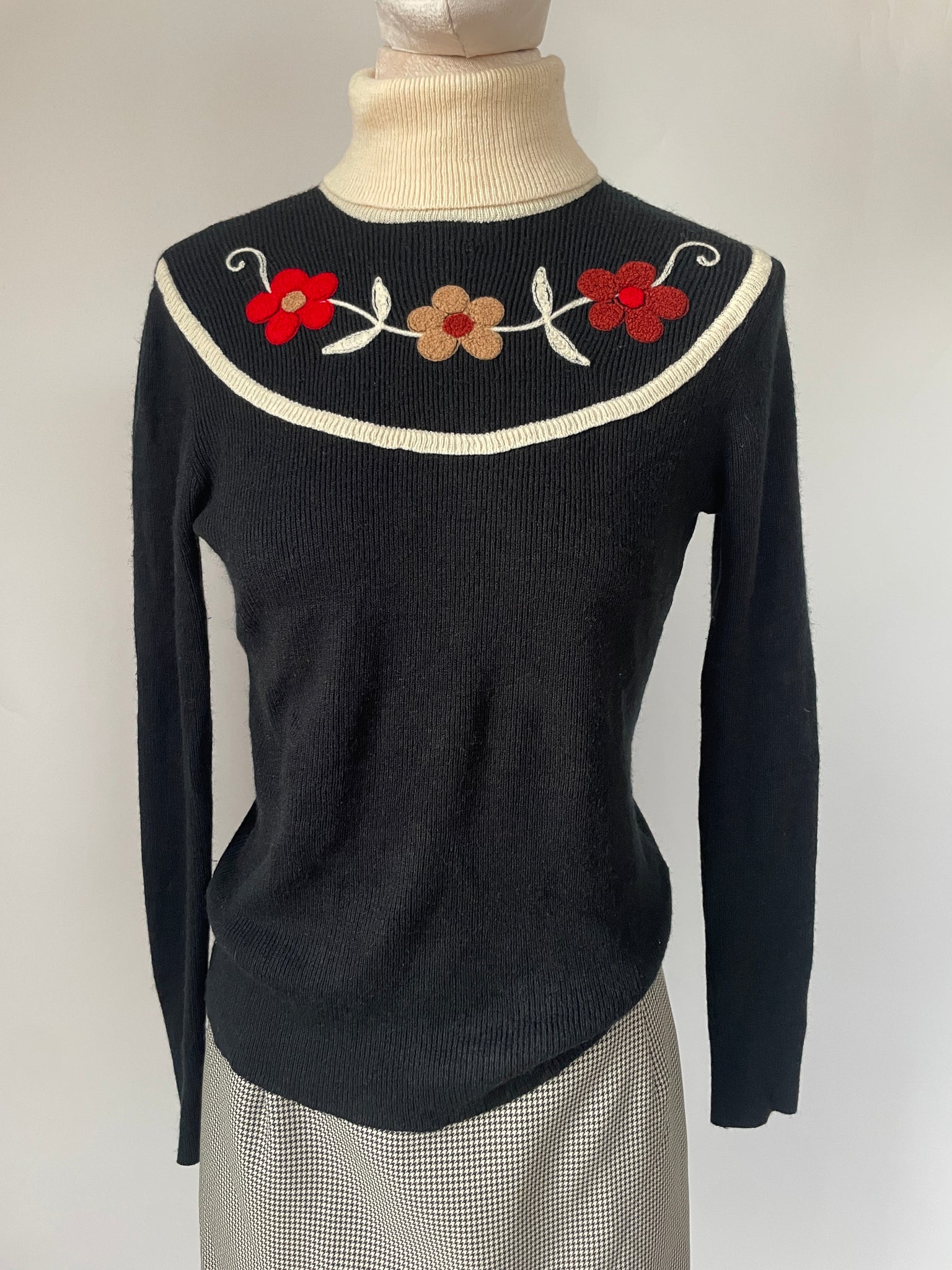 Black Flower Turtleneck