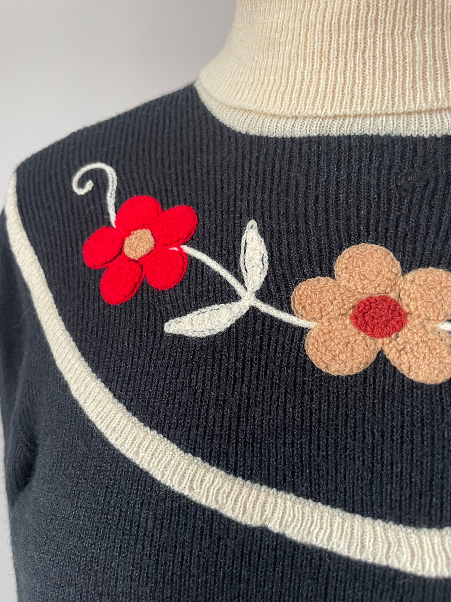 Black Flower Turtleneck