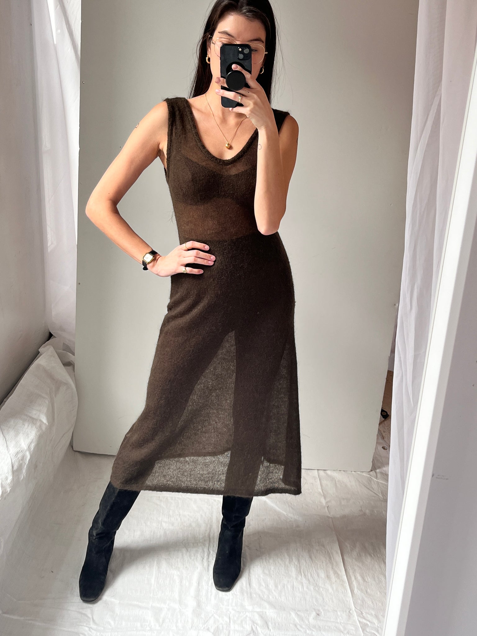 Italian Mohair chocolate sheer dress