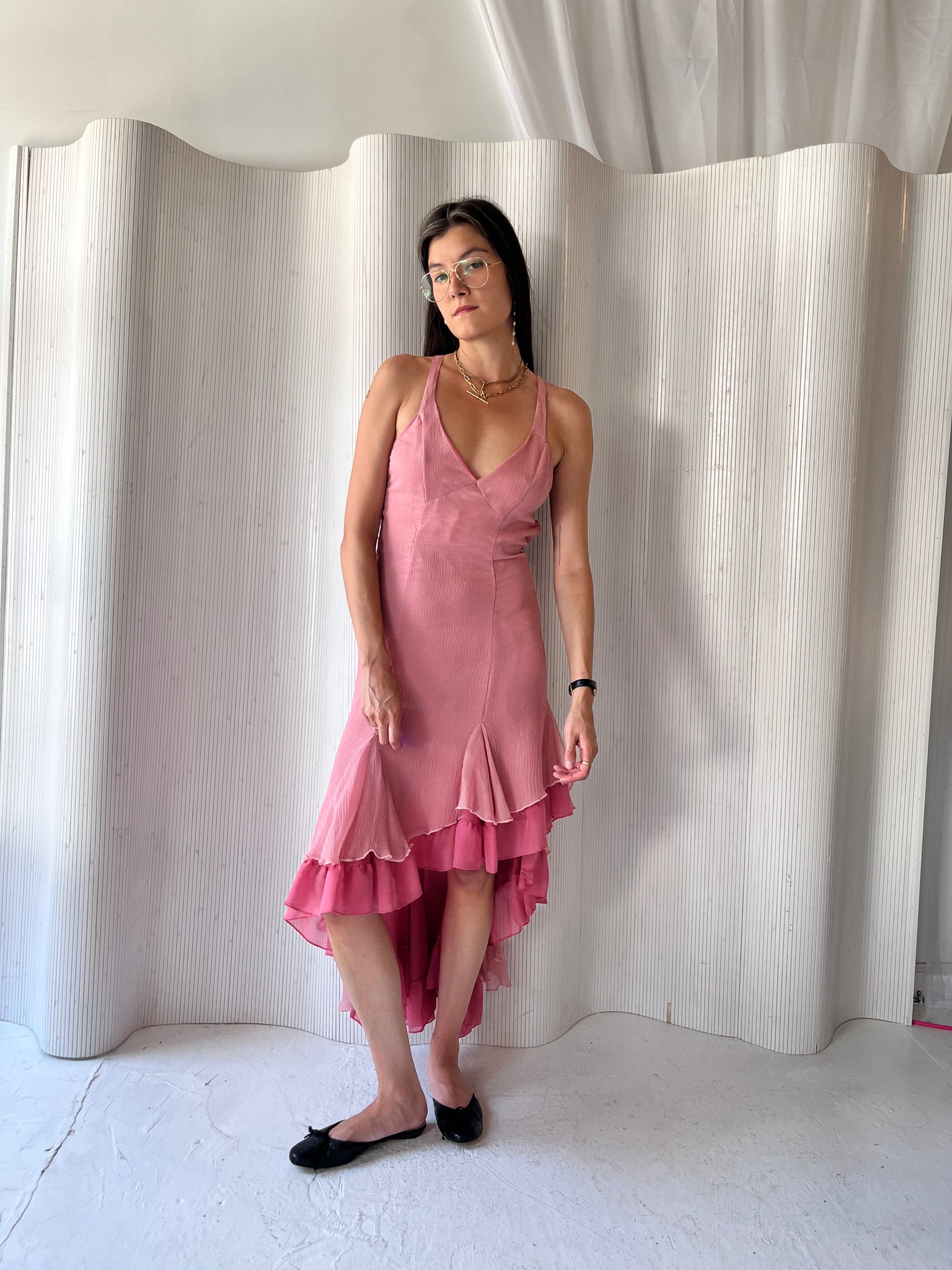 2000s Pink Silk Backless Dress