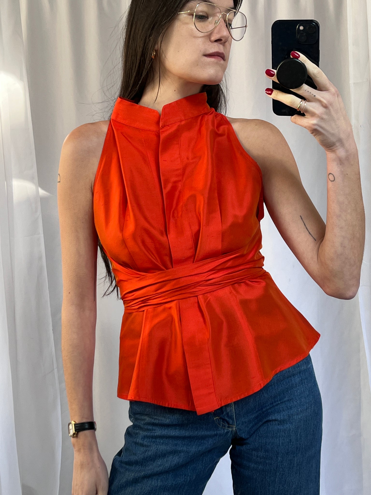 Max Mara sleeveless wrap blouse