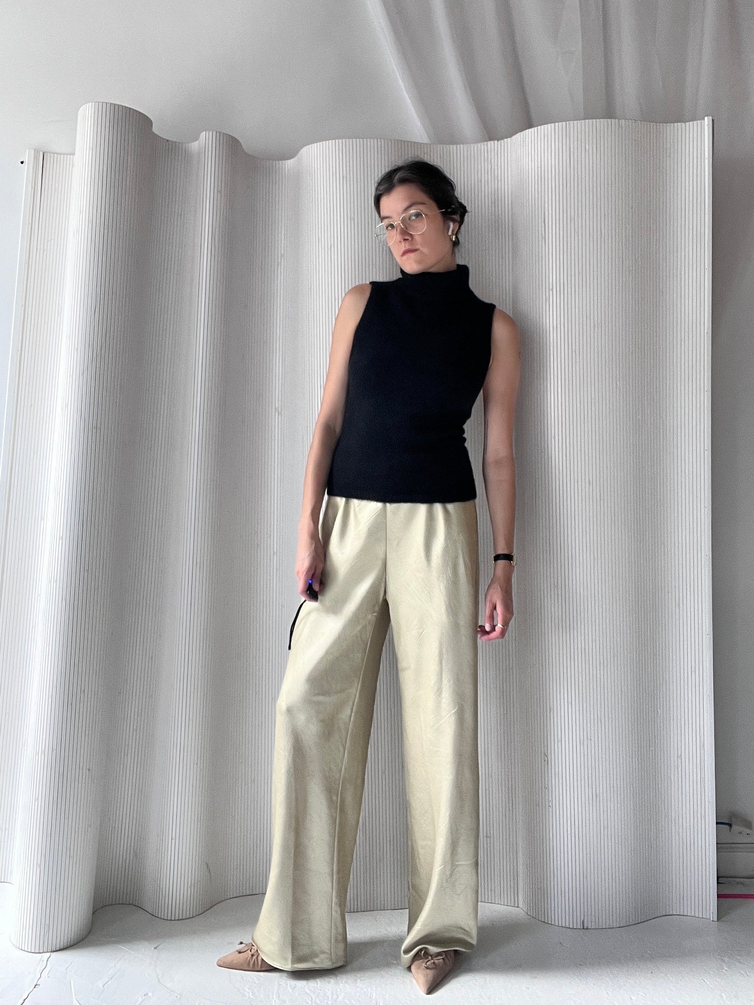 pistachio crinkle silk pant