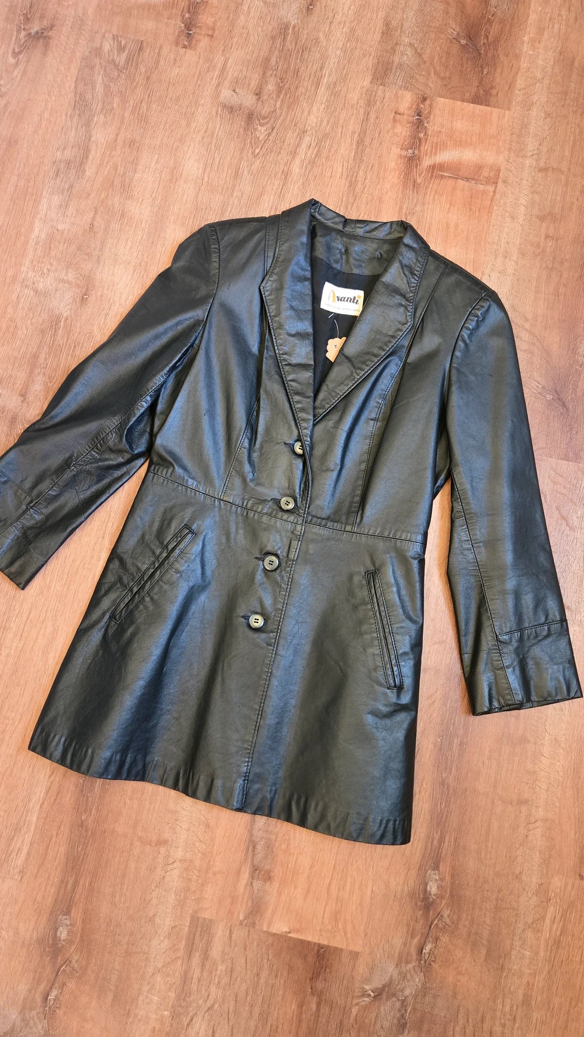 Black leather jacket with slim lapel