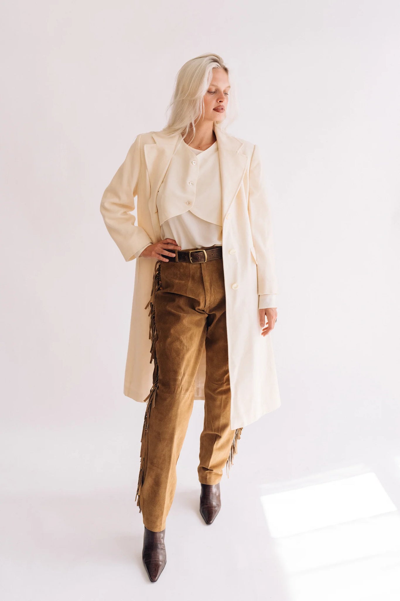 Cream wool long coat