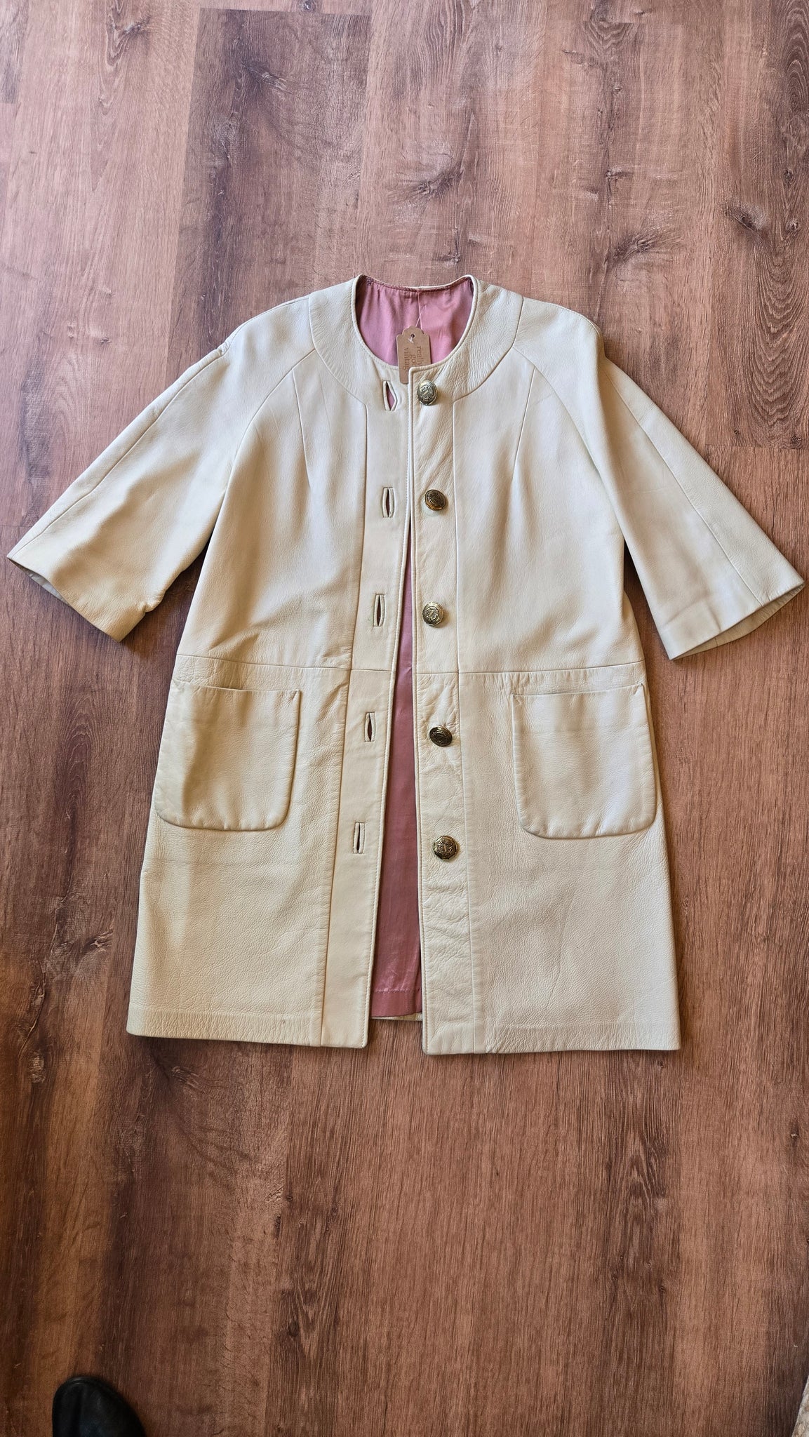 Cream leather car coat