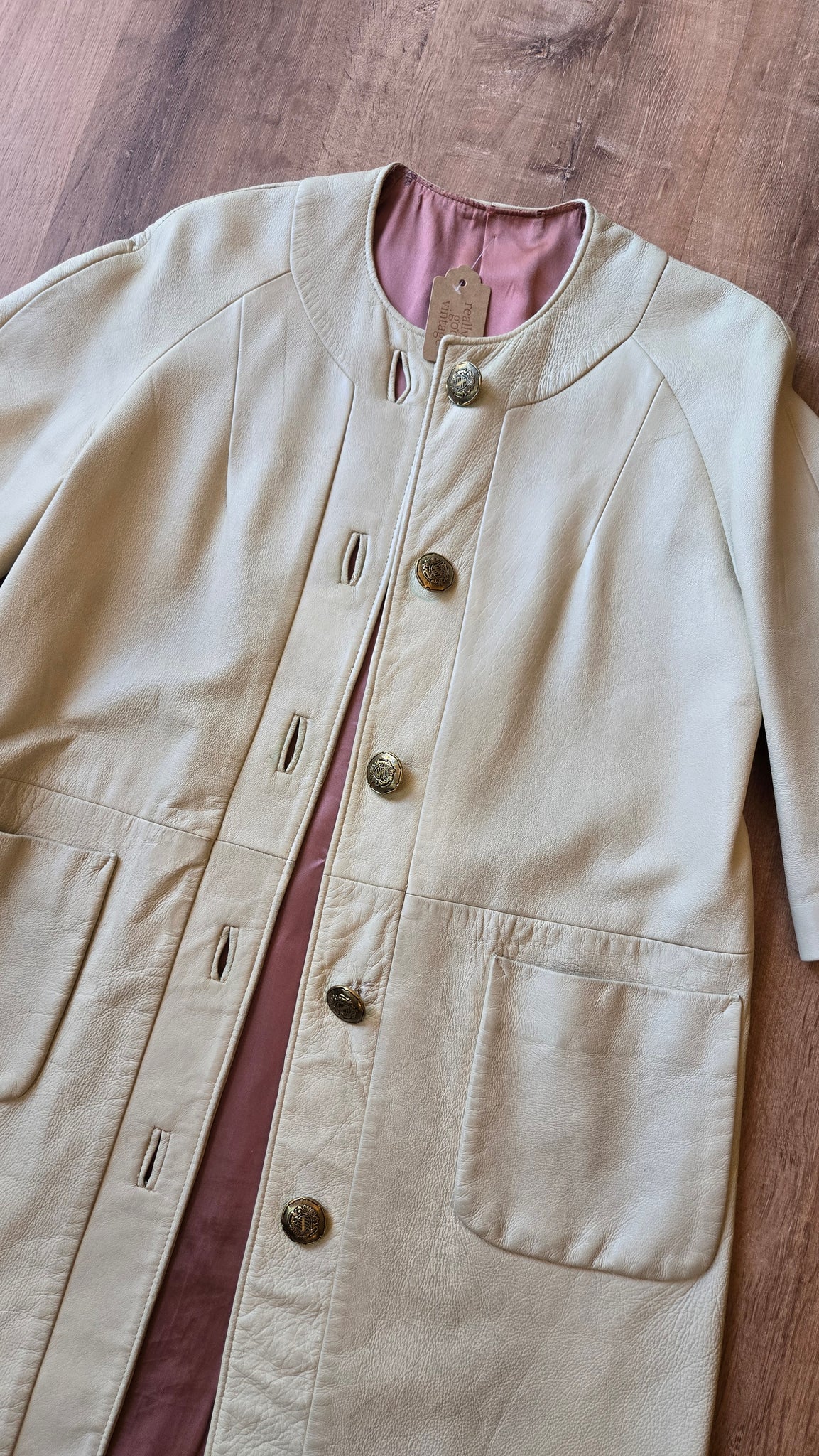 Cream leather car coat