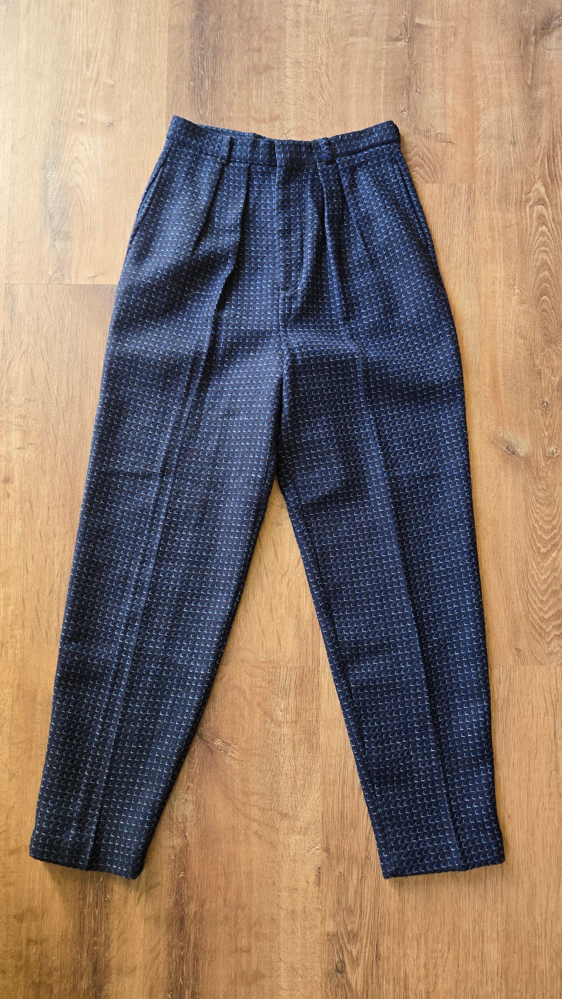 Black & blue graphic print wool pants