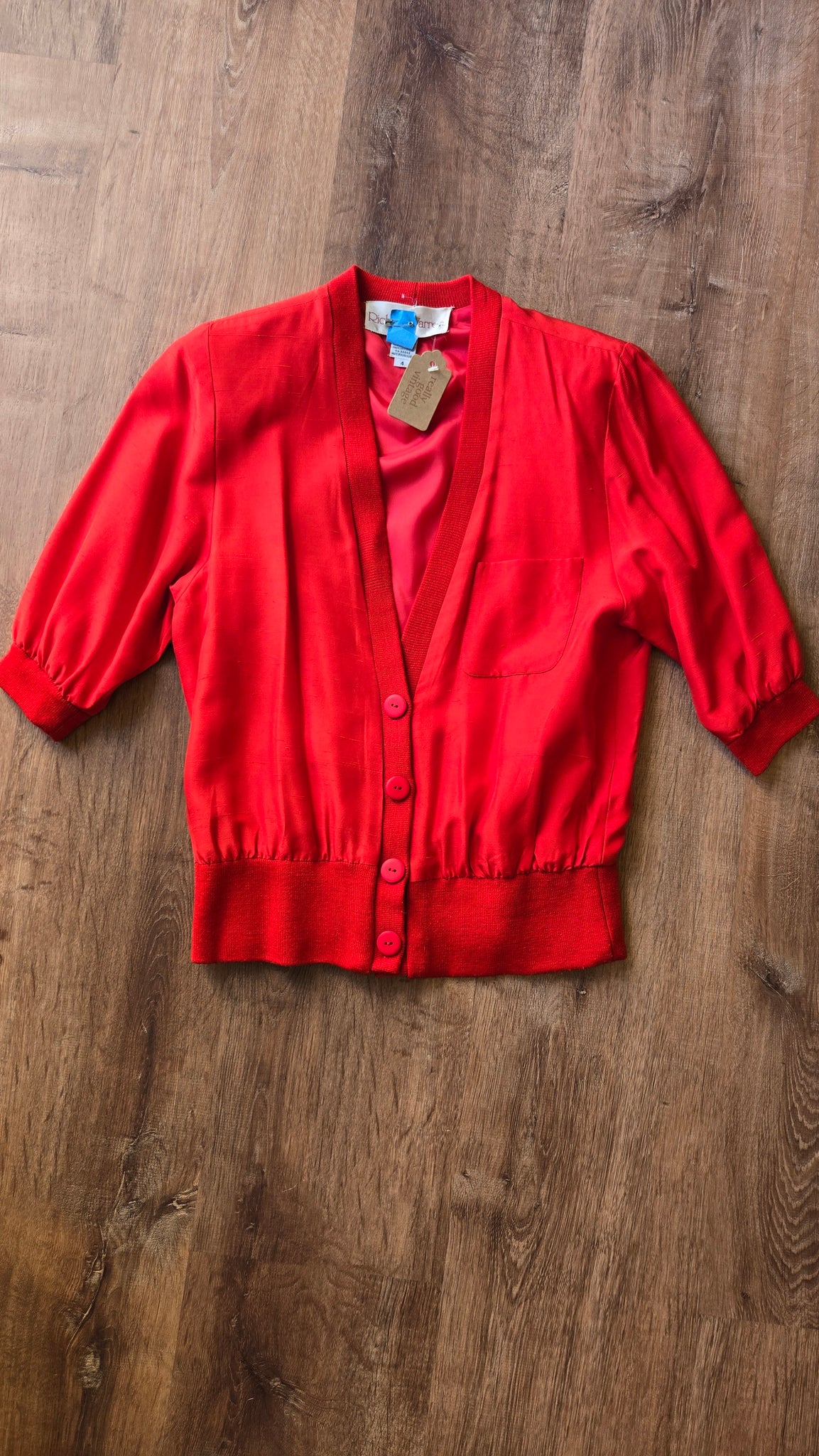 Red silk cardigan top