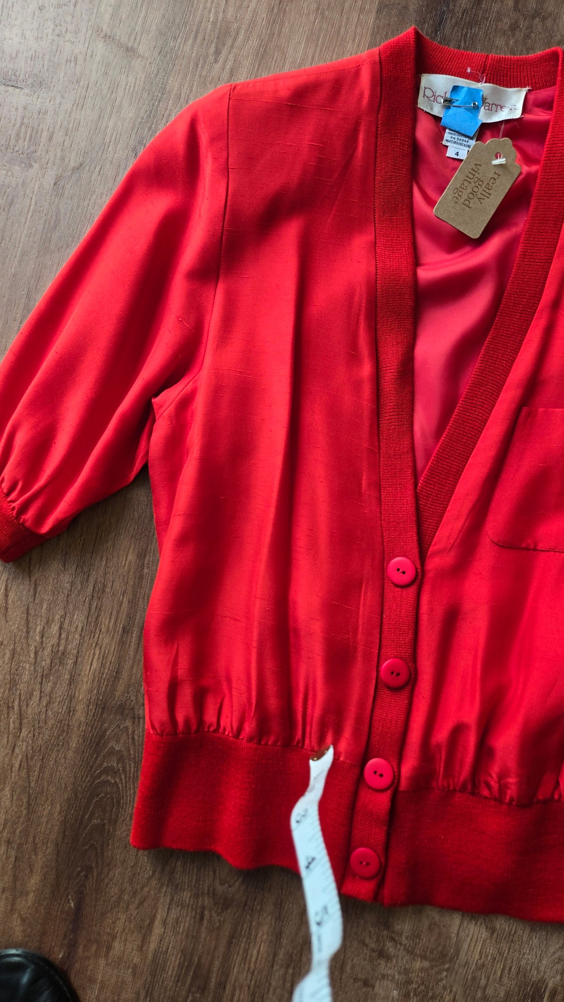 Red silk cardigan top