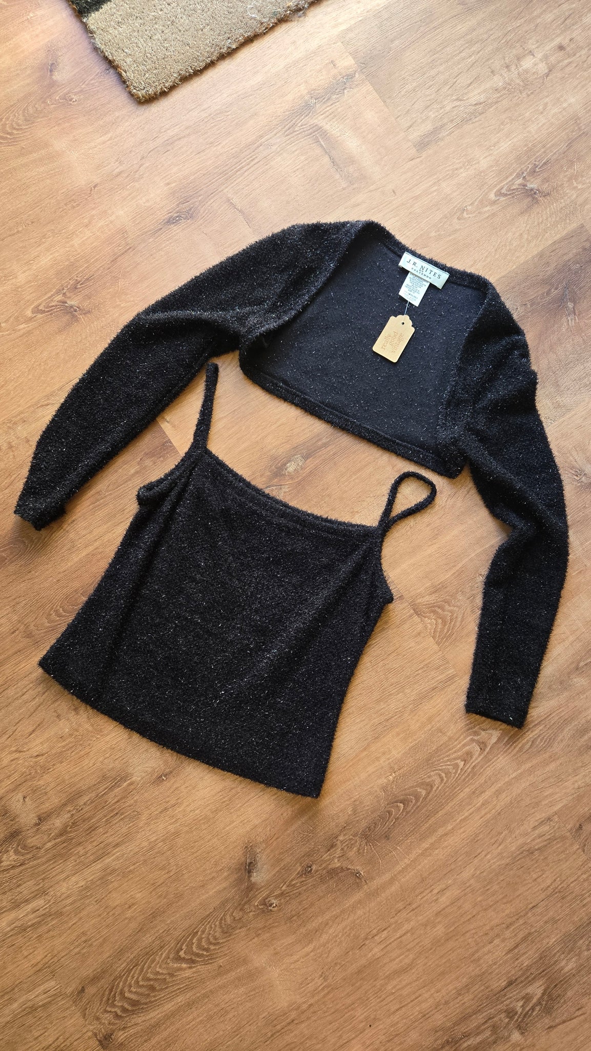 Black fuzzy glitter tank + bolero set