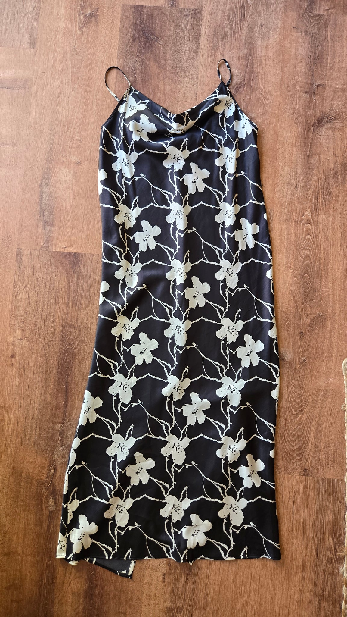 INC b&w satin floral slip dress