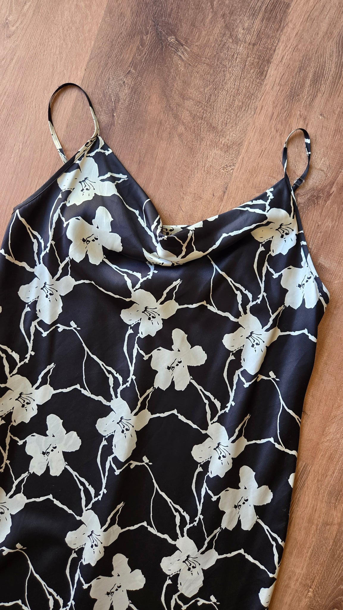 INC b&w satin floral slip dress