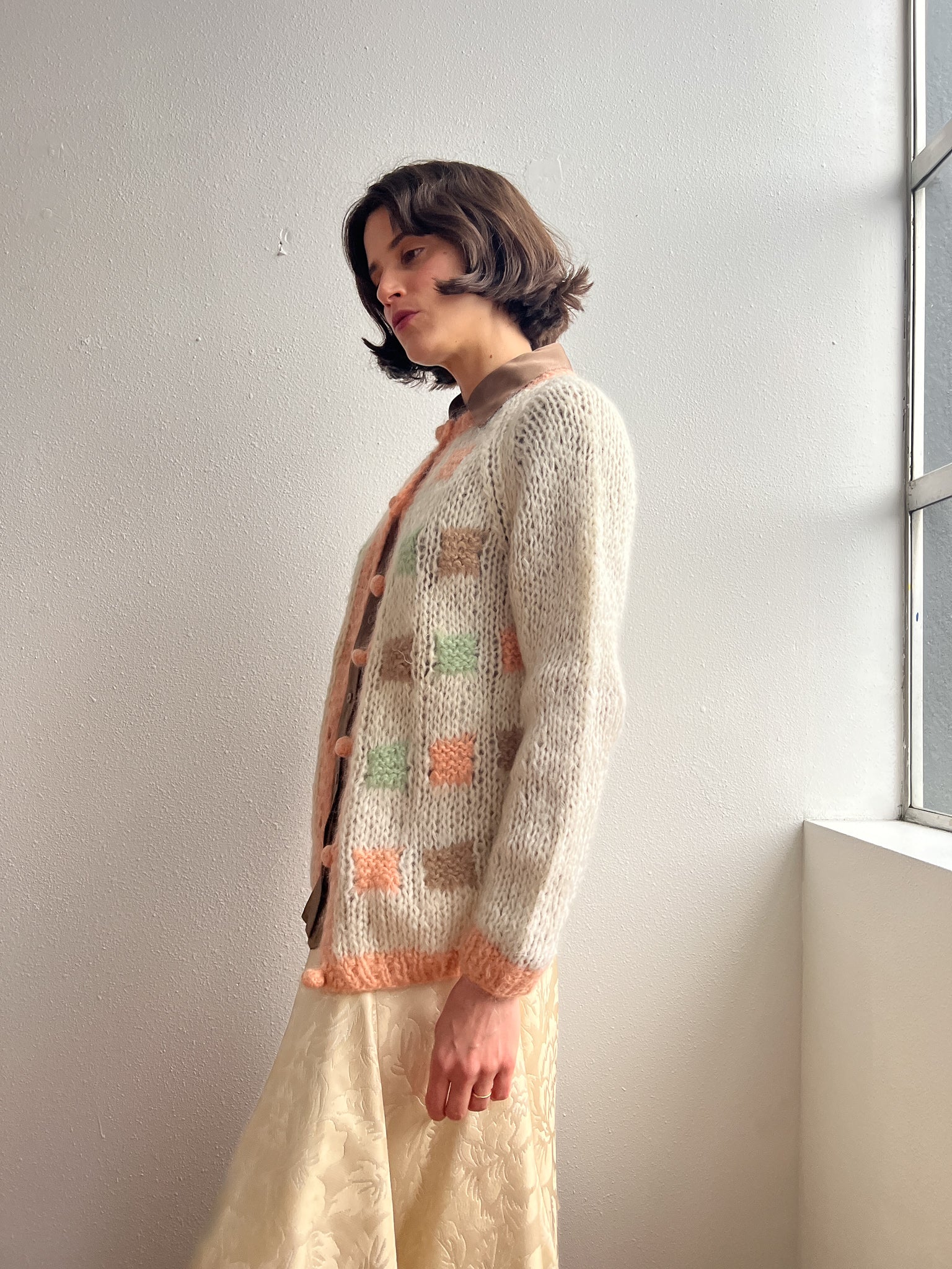 Mohair Pastel Squares Cardigan