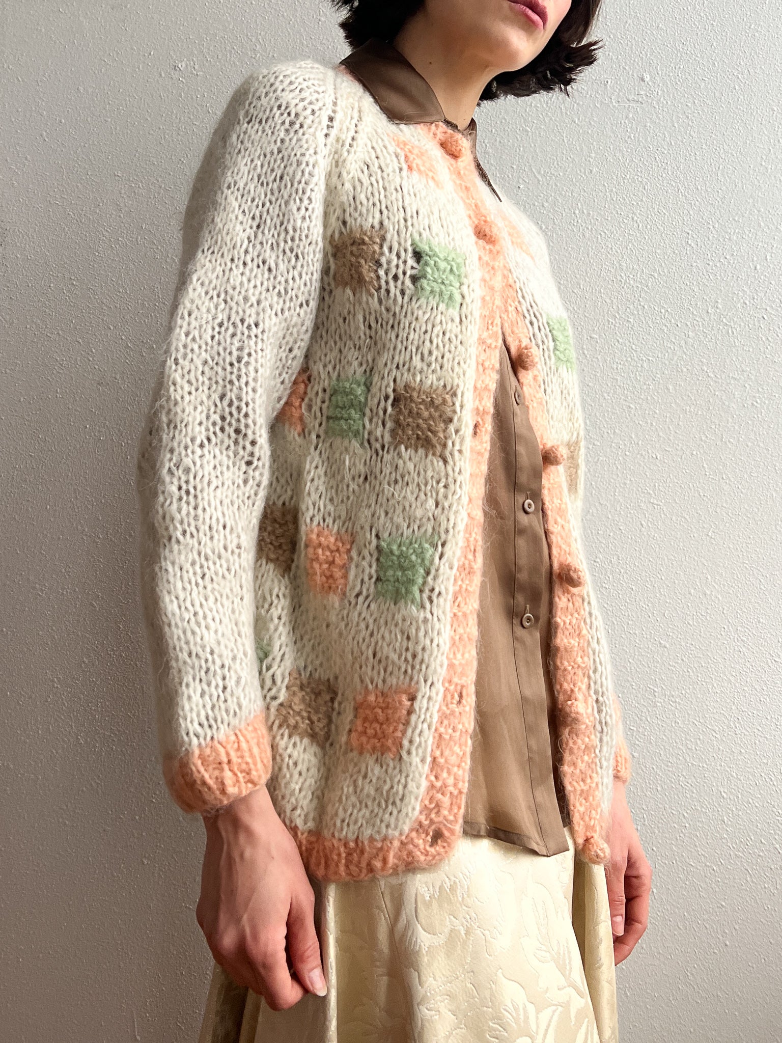 Mohair Pastel Squares Cardigan